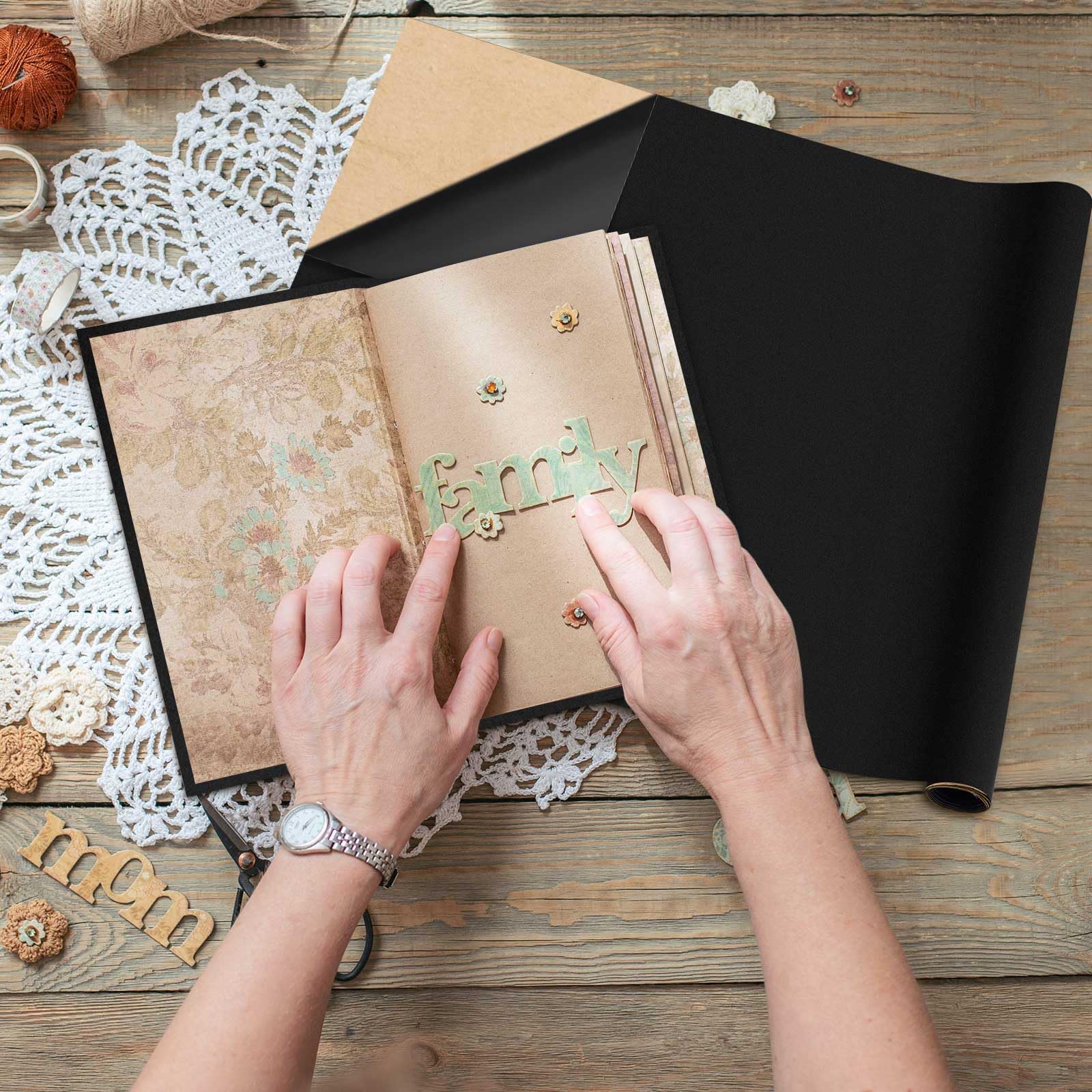 Geyoga 40 x 16 Inch Self-Adhesive Book Binding Cloth - Archival Quality Fabric Cover for Books, Albums, Scrapbooking & Documents (Black) | Perfect for DIY Book Repair, Photo Album Making & Document Preservation