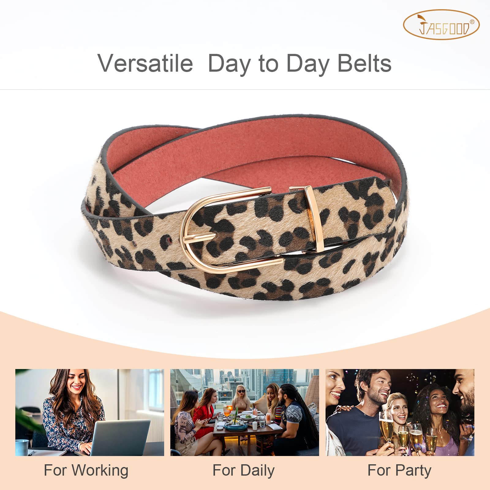 JASGOOD Women's Genuine Leather Belts for Jeans & Pants - Stylish Gold Buckle Fashion Belt for Ladies | Perfect for Casual Wear, Office & Everyday Outfits