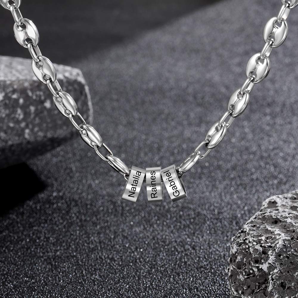 Custom Engraved Stainless Steel Men's Name Necklace - Personalized Initial Bead Charm for Boyfriend, Husband & Dad - Perfect Birthday Gift & Father's Day Present - Ideal for Anniversaries, Weddings & Special Occasions
