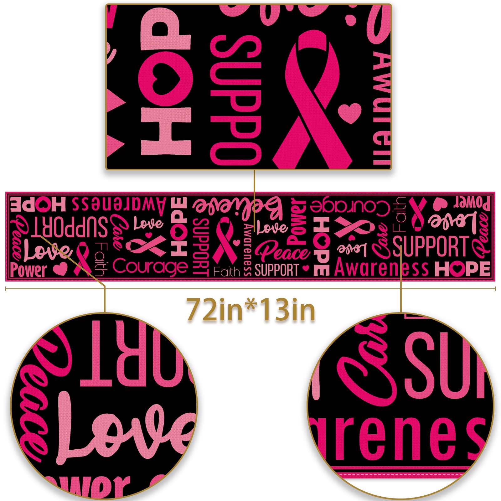 Pink Ribbon Breast Cancer Awareness Table Runner - Love Hope Faith Support for October Kitchen & Dining Room Decor - Perfect for Fundraisers, Awareness Events & Home Decor
