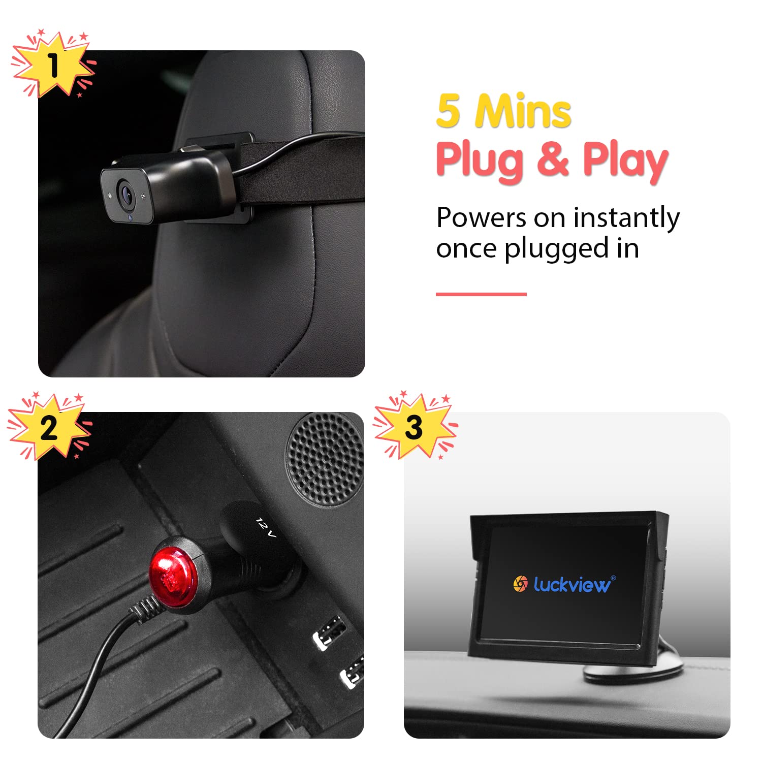 BM1 Baby Car Camera with Air Vent Clip - 5'' 1080P HD Monitor with IR Night Vision & 3X Zoom for Rear Facing Back Seat - Easy 5 Minute Installation - Perfect for Safe Driving with Kids in SUV, Minivan or Family Car