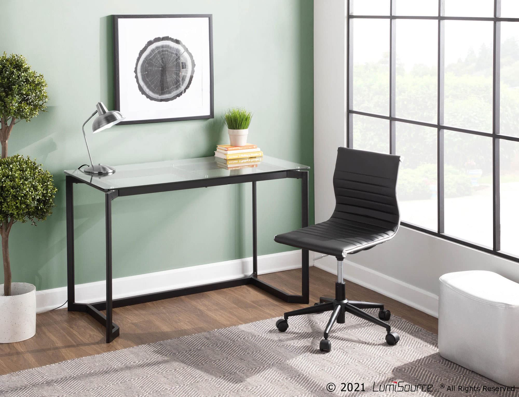 LumiSource Masters Glass Desk - Modern Home Office & Gaming Desk, Small Black Computer Desk for Bedroom, Mid Century Style Workspace | Perfect for Remote Work, Online Classes & Compact Spaces