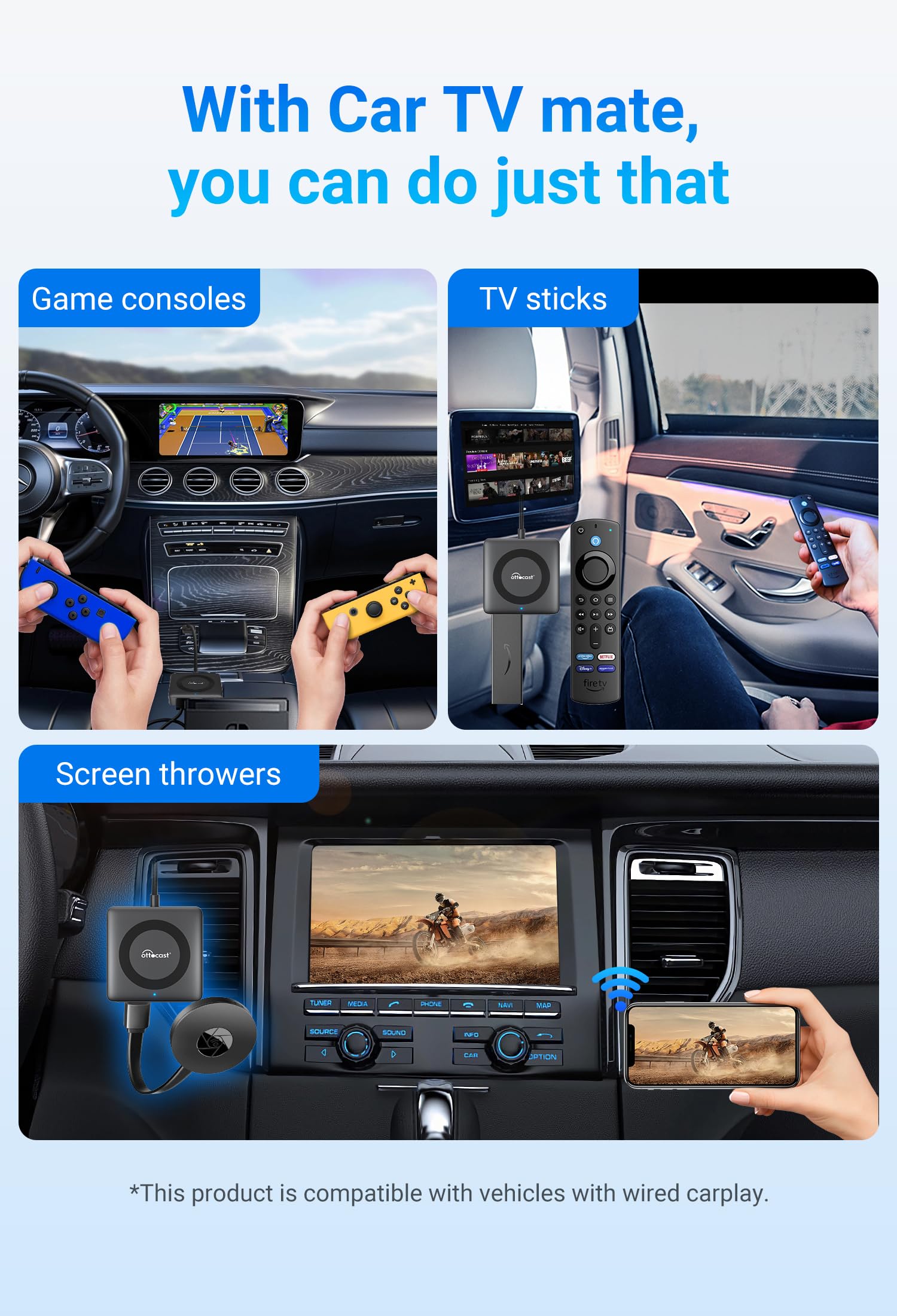 OTTOCAST Car TV Mate - Fire TV Stick Adapter for Car, Convert Car Screen to Smart TV | Watch YouTube, Netflix, Hulu, Disney+ on Vehicle Display | Plug & Play HD Streaming | No Lag for Road Trips & Family Entertainment