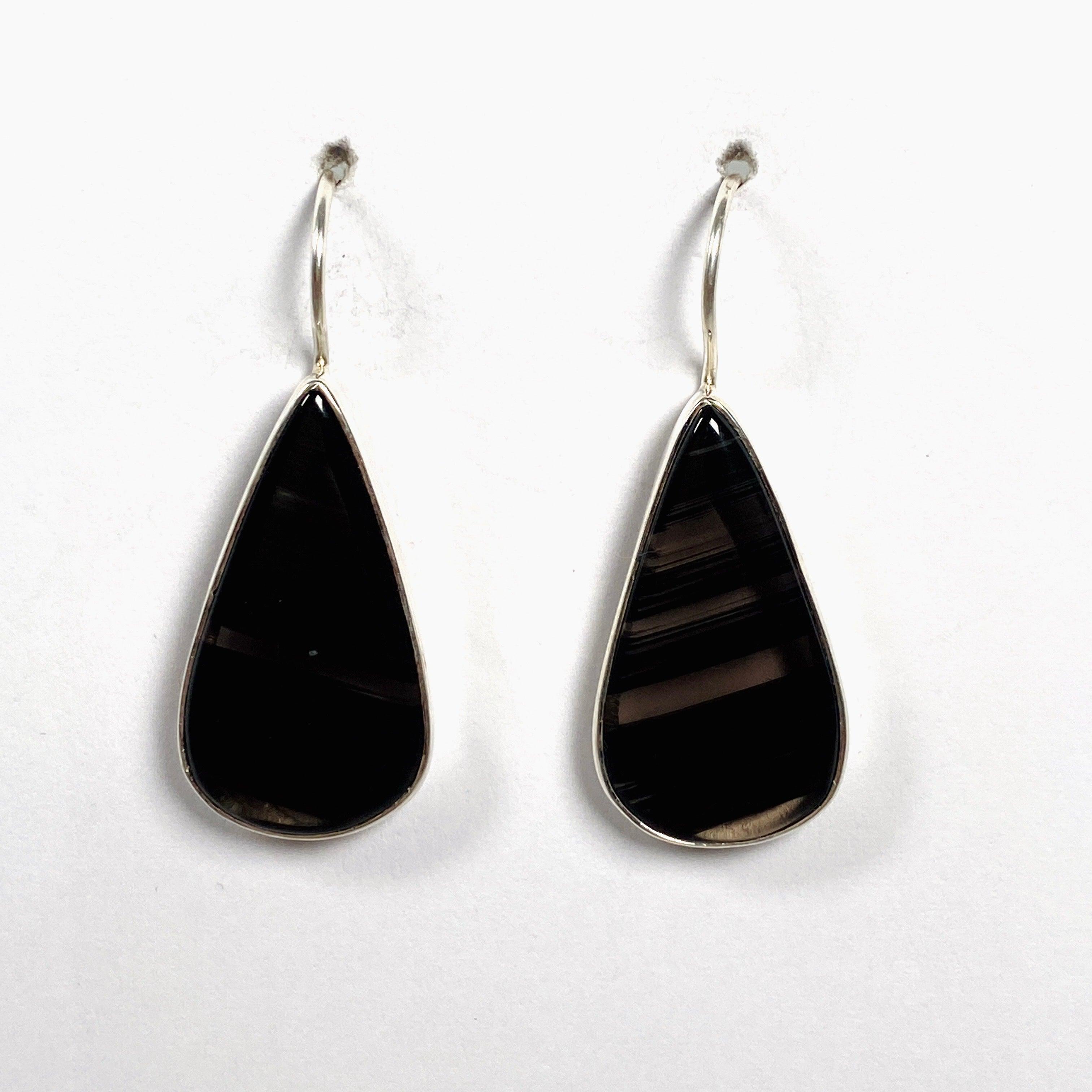 Midnight Obsidian Teardrop Earrings with Fixed Hook - Elegant Black Gemstone Jewelry for Women - Perfect for Evening Parties, Weddings & Special Occasions