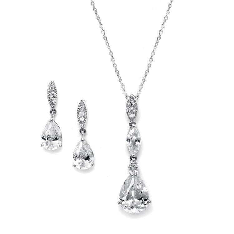 Alexa Simulated Diamond Pendant Necklace Set - 14K Gold Plated Cubic Zirconia Jewelry for Women - Perfect for Weddings, Anniversaries & Special Occasions