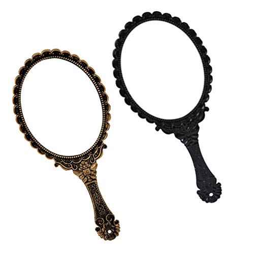 Vintage Handheld Makeup Mirror Set of 2 - Portable Oval Vanity Mirror with Retro Design, Perfect for Travel, Purse, Dressing Table & Gift for Women & Girls | Compact Cosmetic Mirror for Home, Hotel & On-the-Go Touchups