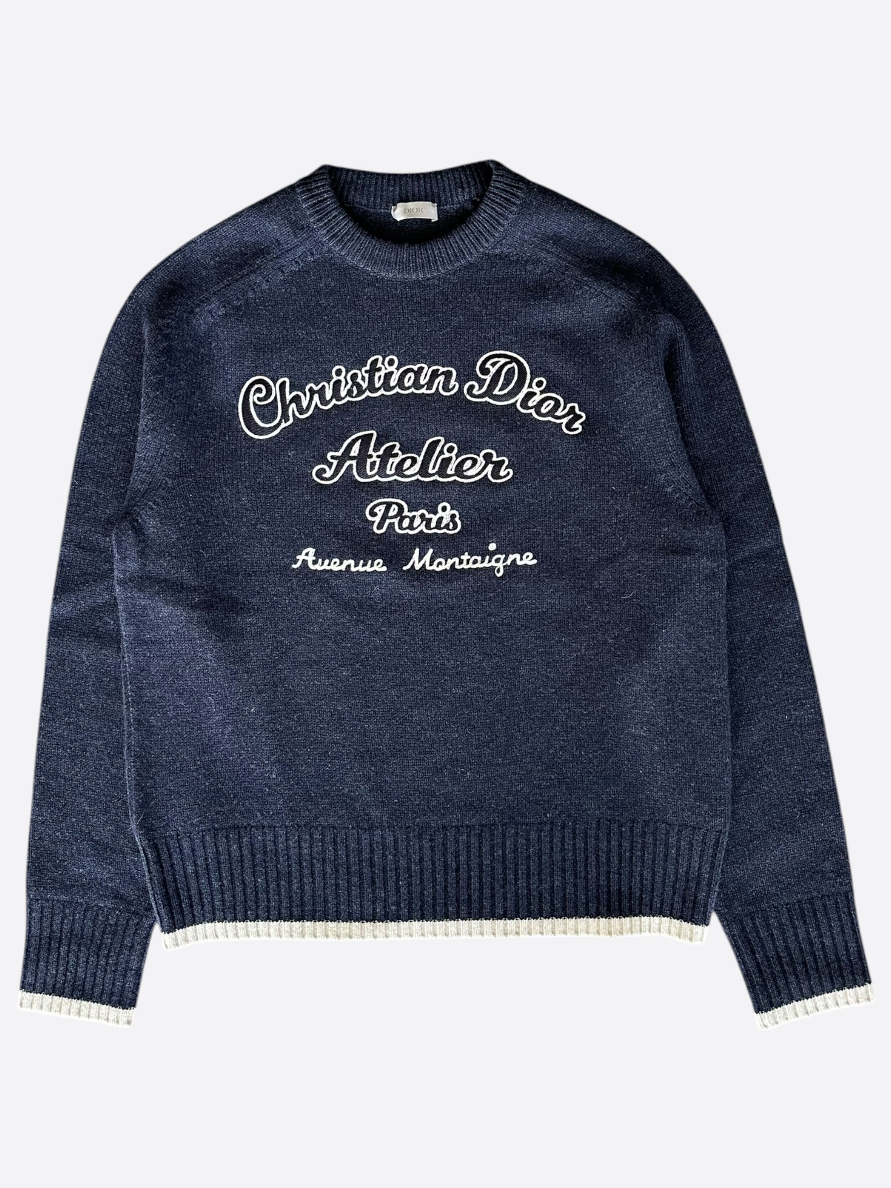 Dior Navy Atelier Wool Knitted Sweater for Women - Luxury Cashmere Blend Winter Pullover | Perfect for Office, Dinner Dates & Holiday Parties