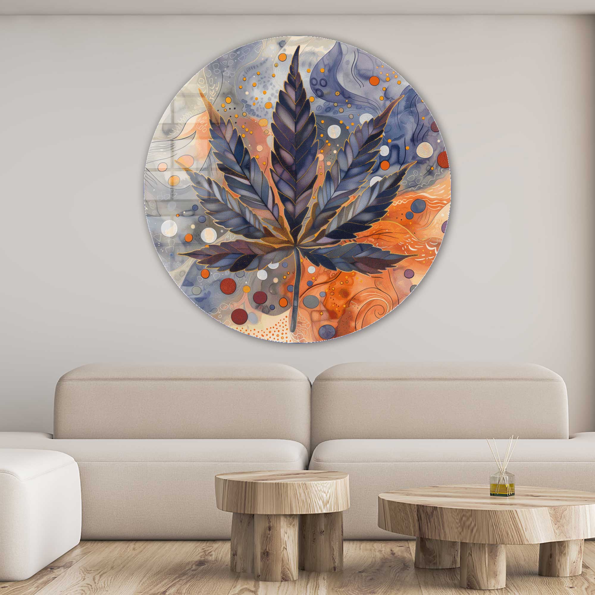 Leaf Rounded Glass Wall Art Decor - Modern Nature-Inspired Home Decor for Living Room, Bedroom & Office