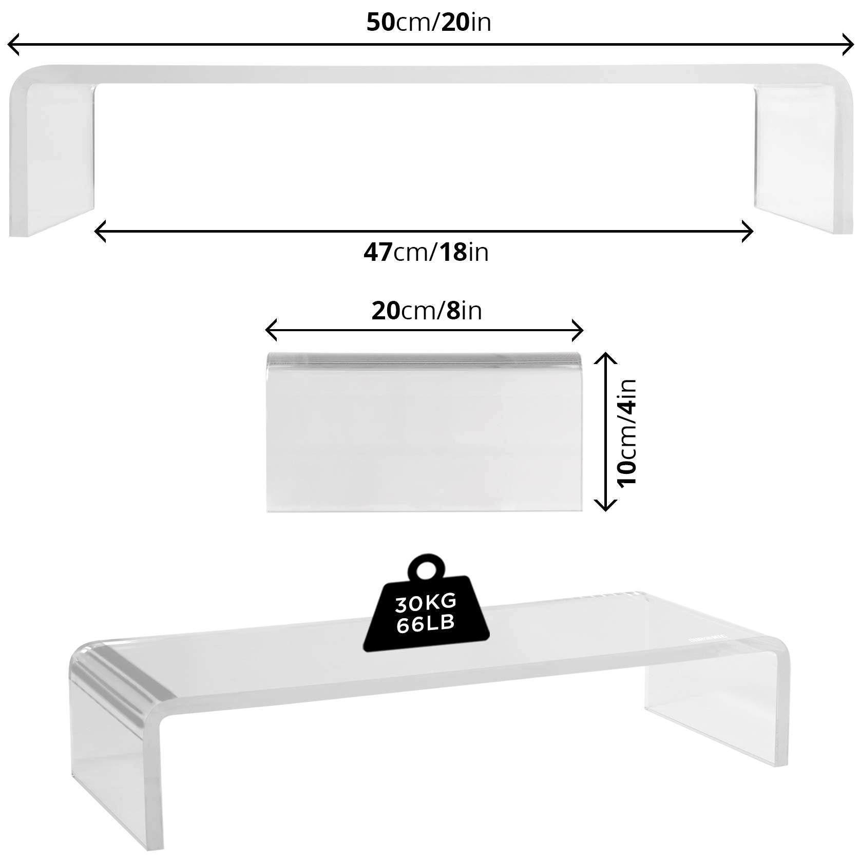 Duronic DM053 Acrylic Monitor Stand Riser - Ergonomic Laptop & Desktop Screen Stand with 30kg Capacity (50x20cm) - Perfect for Home Office, Gaming Setup & Workspace Organization