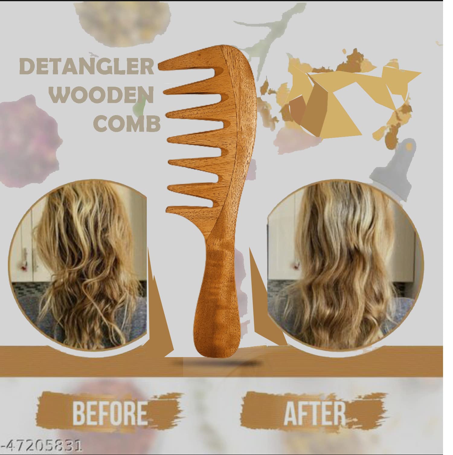 Organic Neem Wooden Comb for Women - Wide Tooth Detangling Comb for Curly Hair, Promotes Hair Growth & Reduces Dandruff | Perfect for Daily Hair Care, Travel & Natural Hair Maintenance