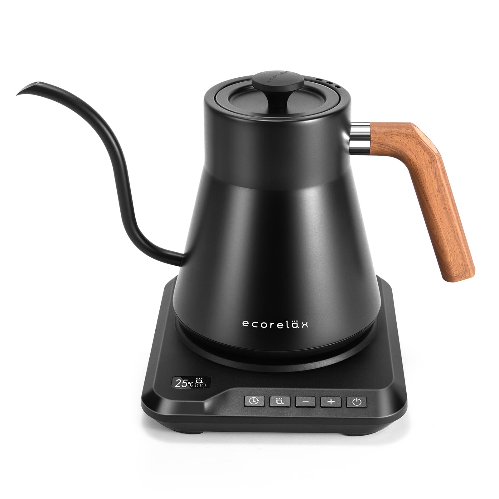 ECORELAX Gooseneck Electric Kettle with Precise ±1℉ Temperature Control - 1200W Fast Heating Stainless Steel Pour Over Kettle for Coffee, Tea & Hot Water - 1L Capacity with Keep Warm Function & OLED Display (Black) - Perfect for Home, Office & Specialty Brewing