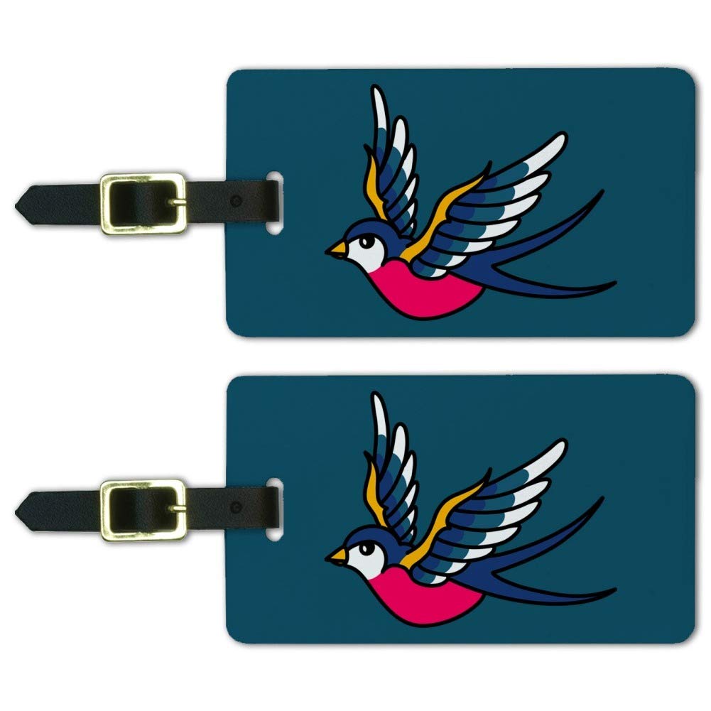Traditional Swallow Luggage ID Tags - Set of 2 Personalized Suitcase Tags for Travel, Carry-On Bags & Backpacks | Durable & Stylish Identification Cards for Airports & Vacations