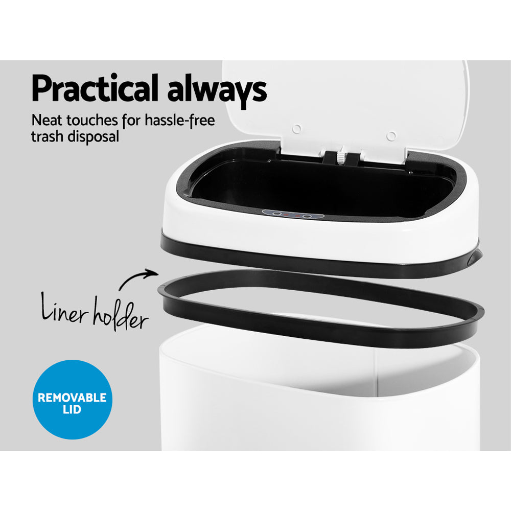 Devanti 58L Sensor Trash Can - Automatic Motion Sensor Waste Bin, Touchless Kitchen Garbage Can with Lid, White (Perfect for Kitchen, Bathroom, Office, and Home Use)
