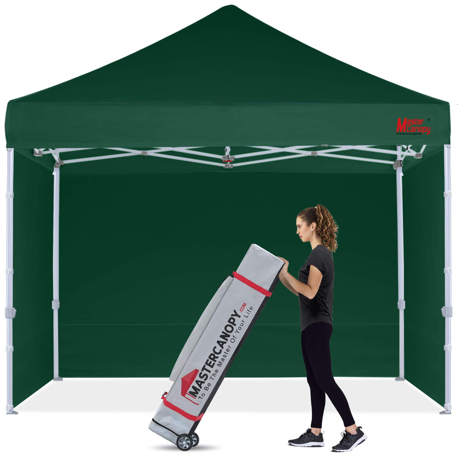 MASTERCANOPY Heavy Duty 8x8 Pop Up Canopy Tent with Sidewalls - Waterproof Outdoor Shelter for Camping, Beach, Parties & Events (Forest Green)