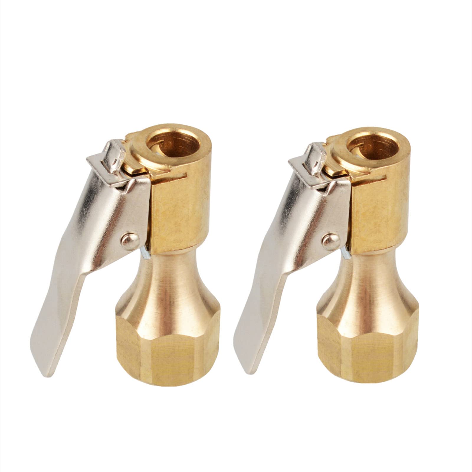 2 Pack Brass Tire Chuck - High Flow Straight Lock-On Air Chuck with Clip for Inflator Gauge & Compressor | Heavy Duty Tire Inflation Tool for Cars, Trucks, SUVs & Motorcycles | Perfect for Garage, Auto Shop & Roadside Emergency Use