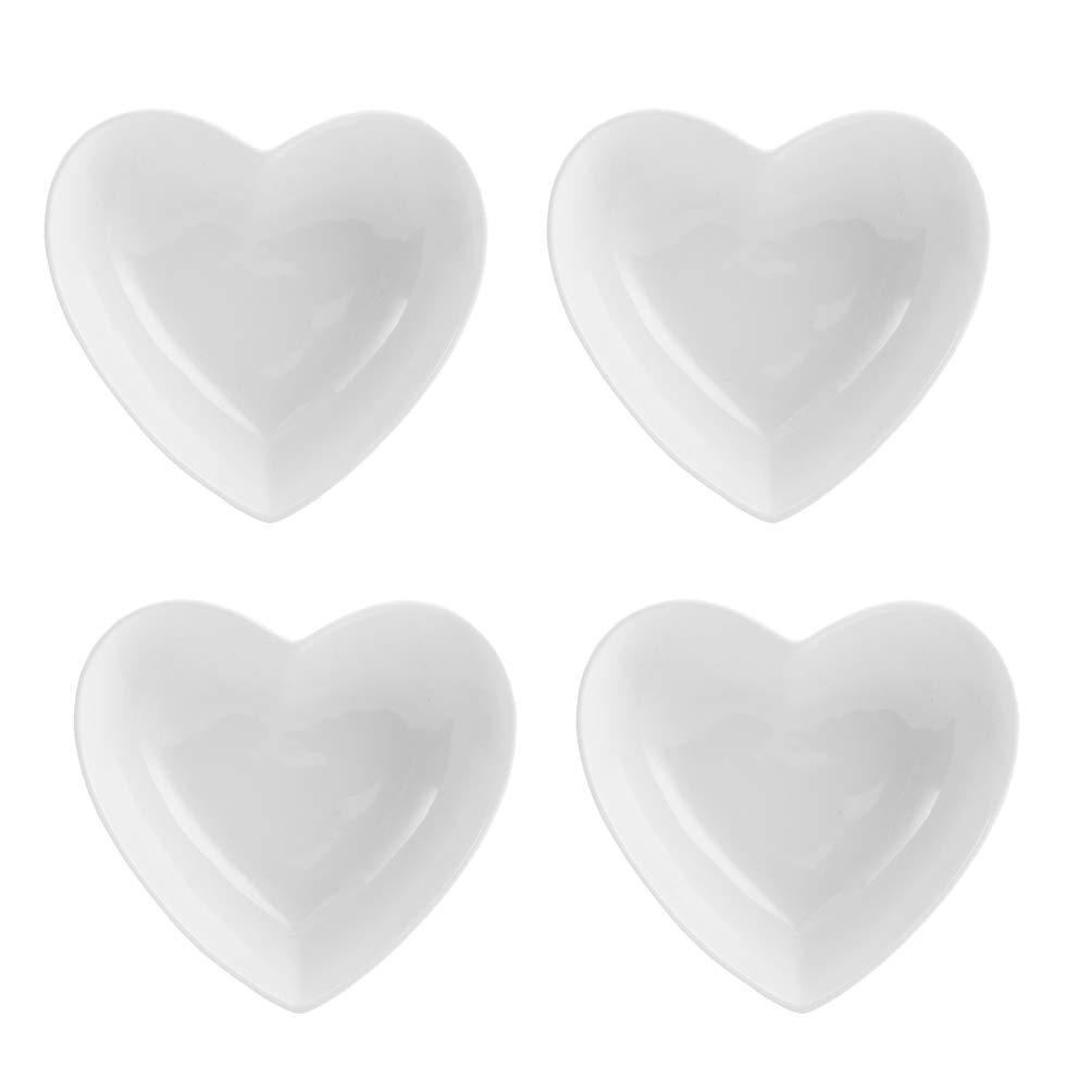 UPKOCH 4-Piece Heart-Shaped White Ceramic Sauce Bowls - Small Dip Dishes for Soy Sauce, Sushi, Seasonings, Condiments - Perfect for Dining, Parties, and Home Decor