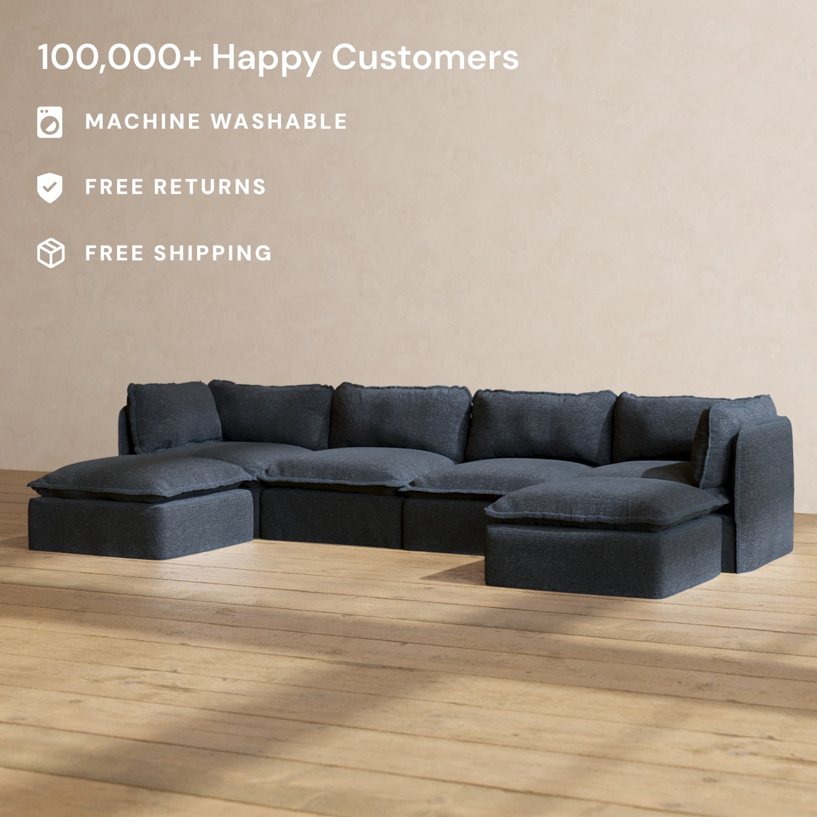 Modular Performance 4-Seater U-Shaped Sectional Sofa in Indigo Blue | Premium Fabric Blend | Perfect for Living Room, Family Room & Home Theater