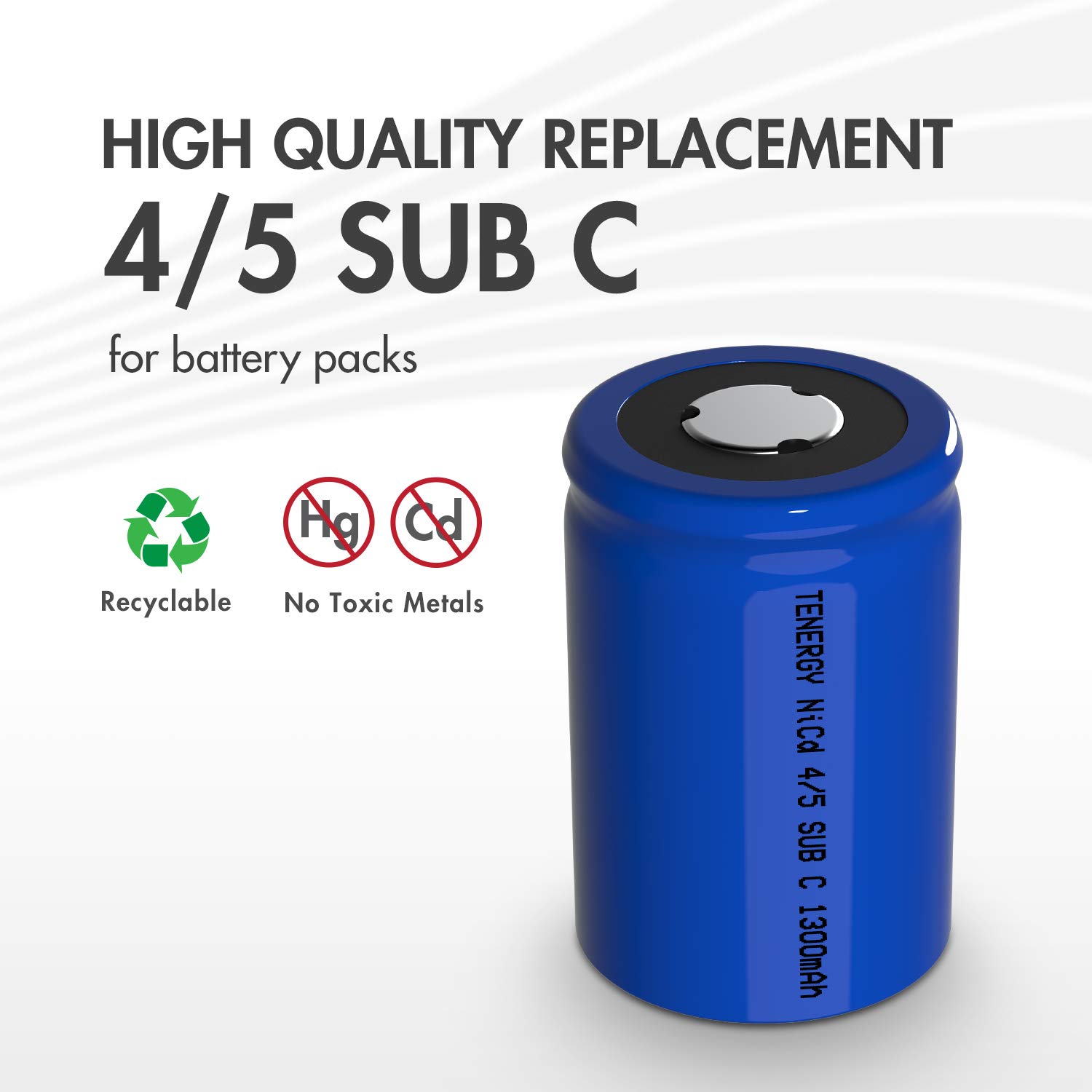 Tenergy 4/5 SubC 1.2V 1300mAh NiCD Rechargeable Batteries - 15 Pack for RC Cars, Robotics, Power Tools, and Emergency Lighting