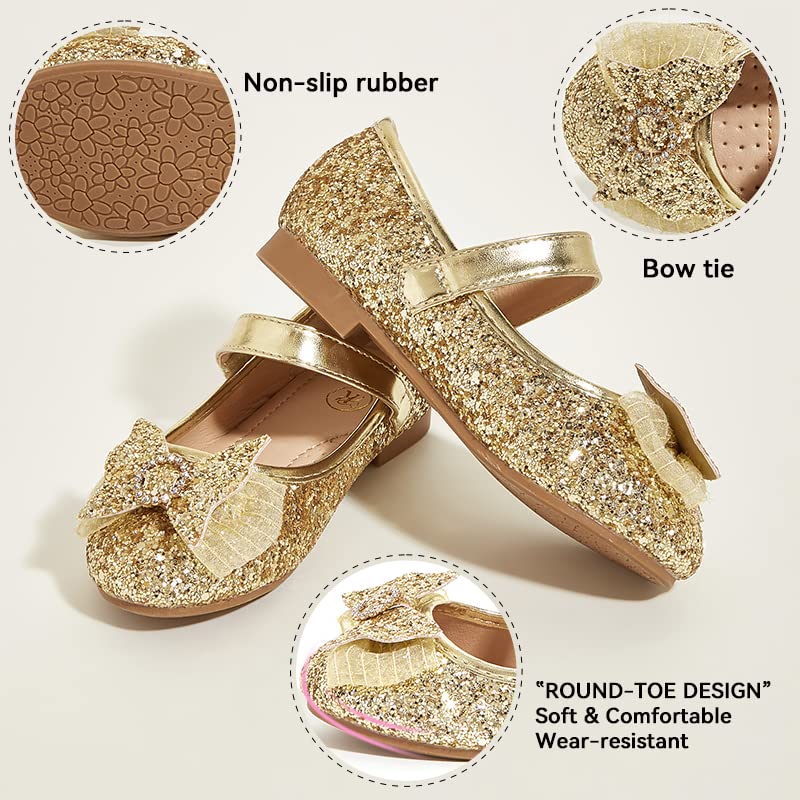 **K KIP WOK Toddler Girl Mary Jane Shoes - Glitter Flats with Flower Design for Ballet, Wedding & Special Occasions - Comfortable & Stylish Dress Shoes for Kids**