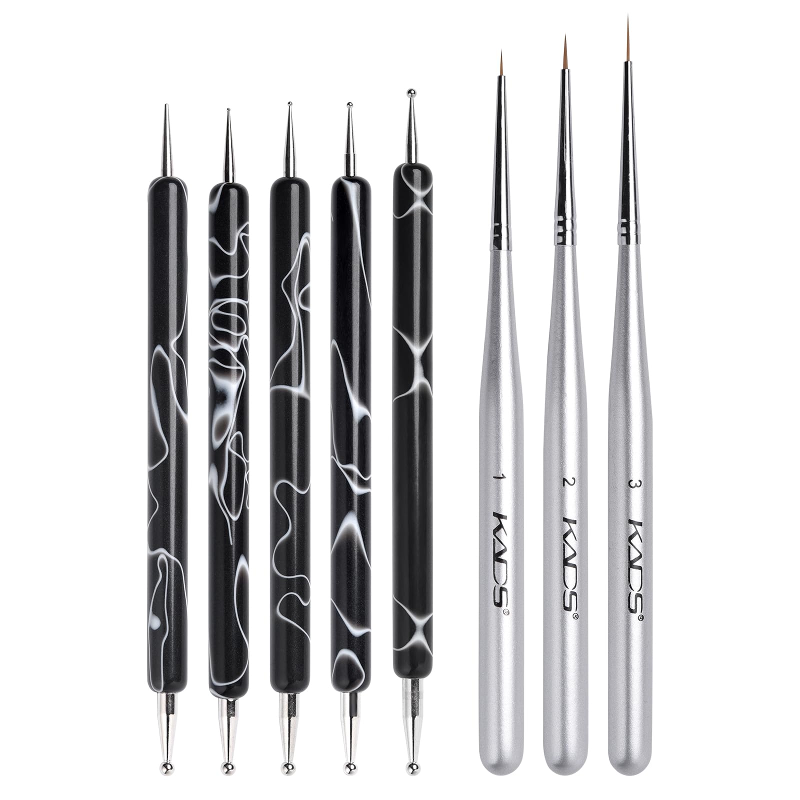 5Pcs Double-ended Nail Art Dotting Pens & 3Pcs Nail Art Drawing Brushes Set - Professional Nail Design Tools for Gel Polish, Acrylic Nails, DIY Manicure at Home or Salon