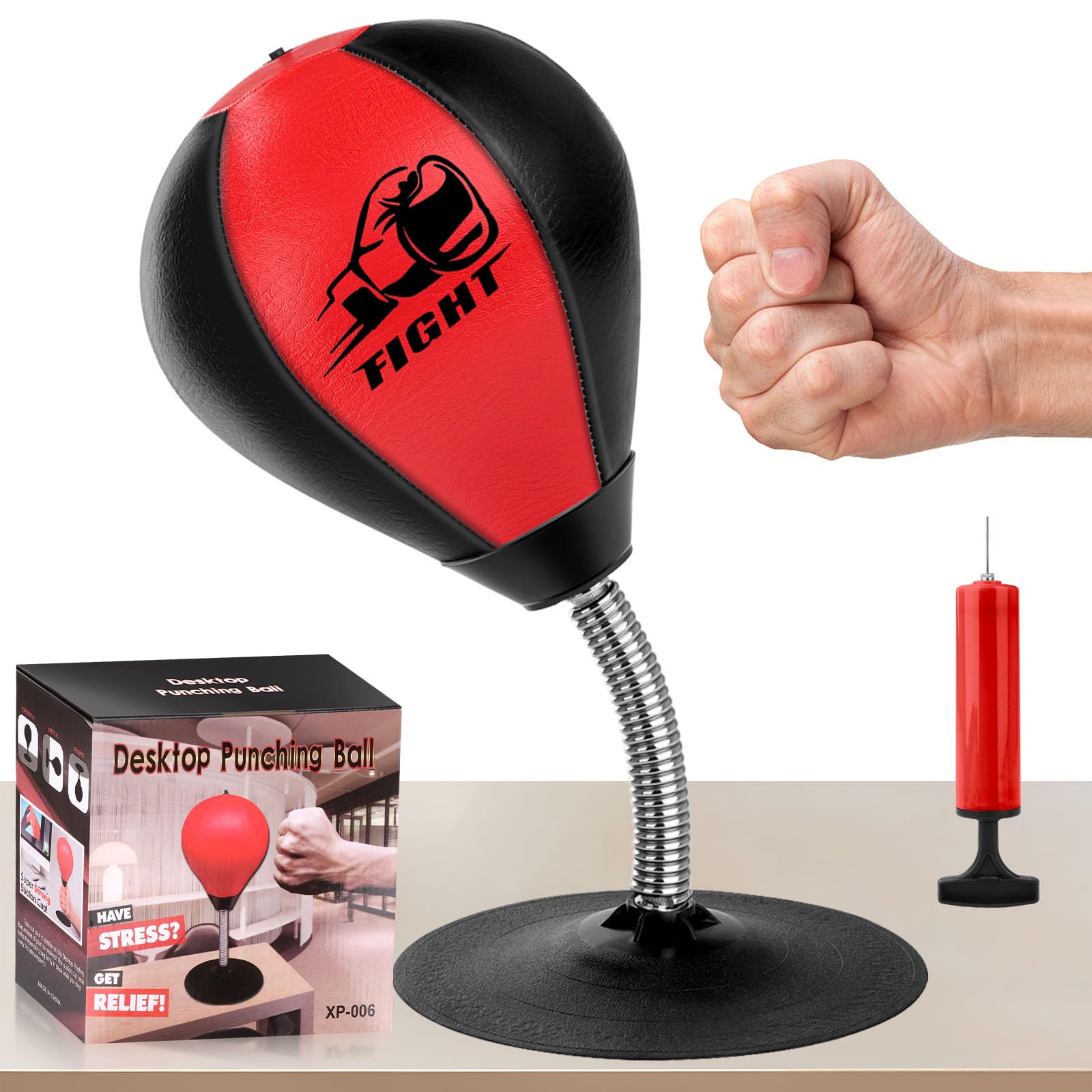 Desktop Punching Bag for Stress Relief - Boxing Speed Ball with Super Suction Cup for Office Desk - Perfect Christmas & Thanksgiving Gift for Boss, Coworkers - Great for Office Stress Relief & Quick Workout Breaks