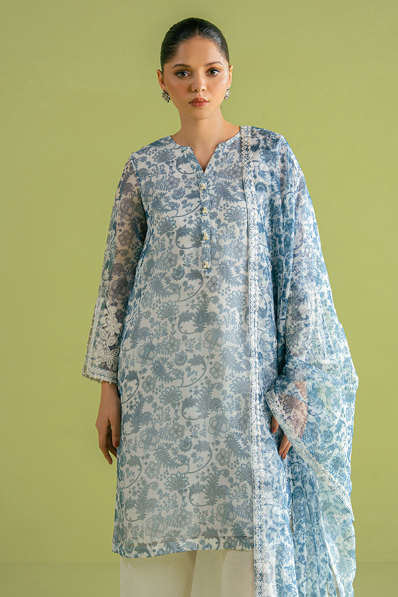 Elegant Blue Ceramic 2-Piece Outfit (Shirt & Dupatta) for Women - Perfect for Weddings, Parties & Festive Occasions