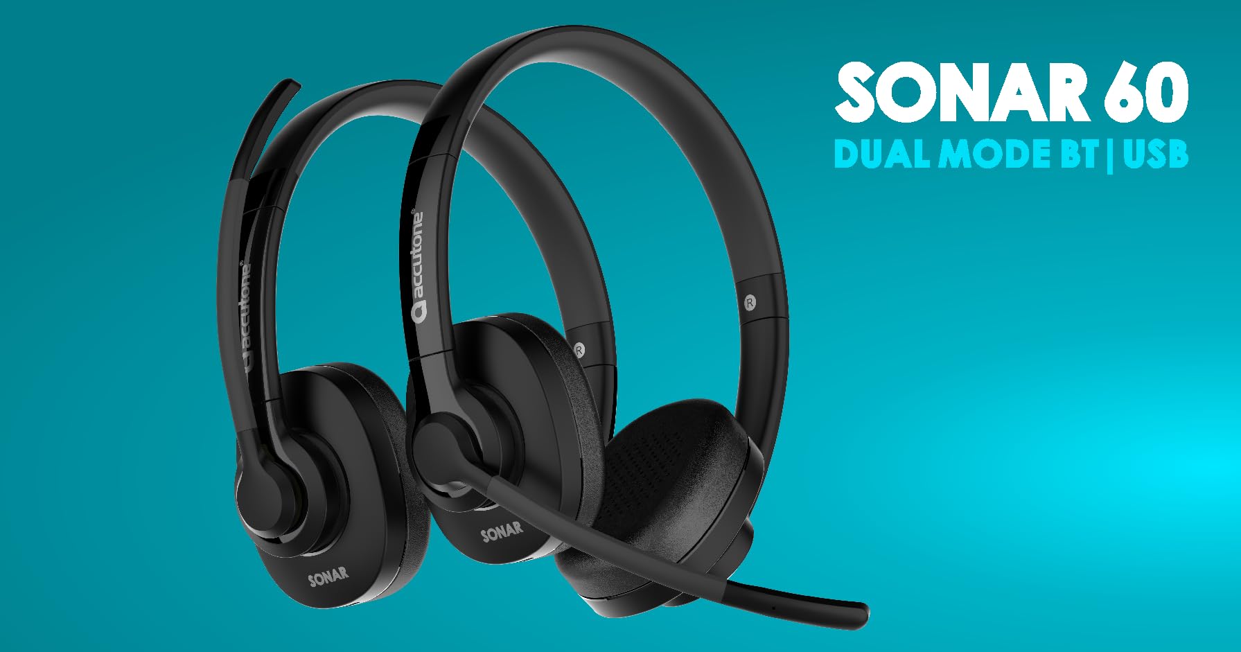 Sonar 60 Dual Bluetooth & USB Wired Headset - Noise Cancelling Mic, Long Battery Life for PC, Mac & Smartphones | Compatible with MS Teams, Skype, Zoom | Perfect for Remote Work, Online Meetings & Gaming
