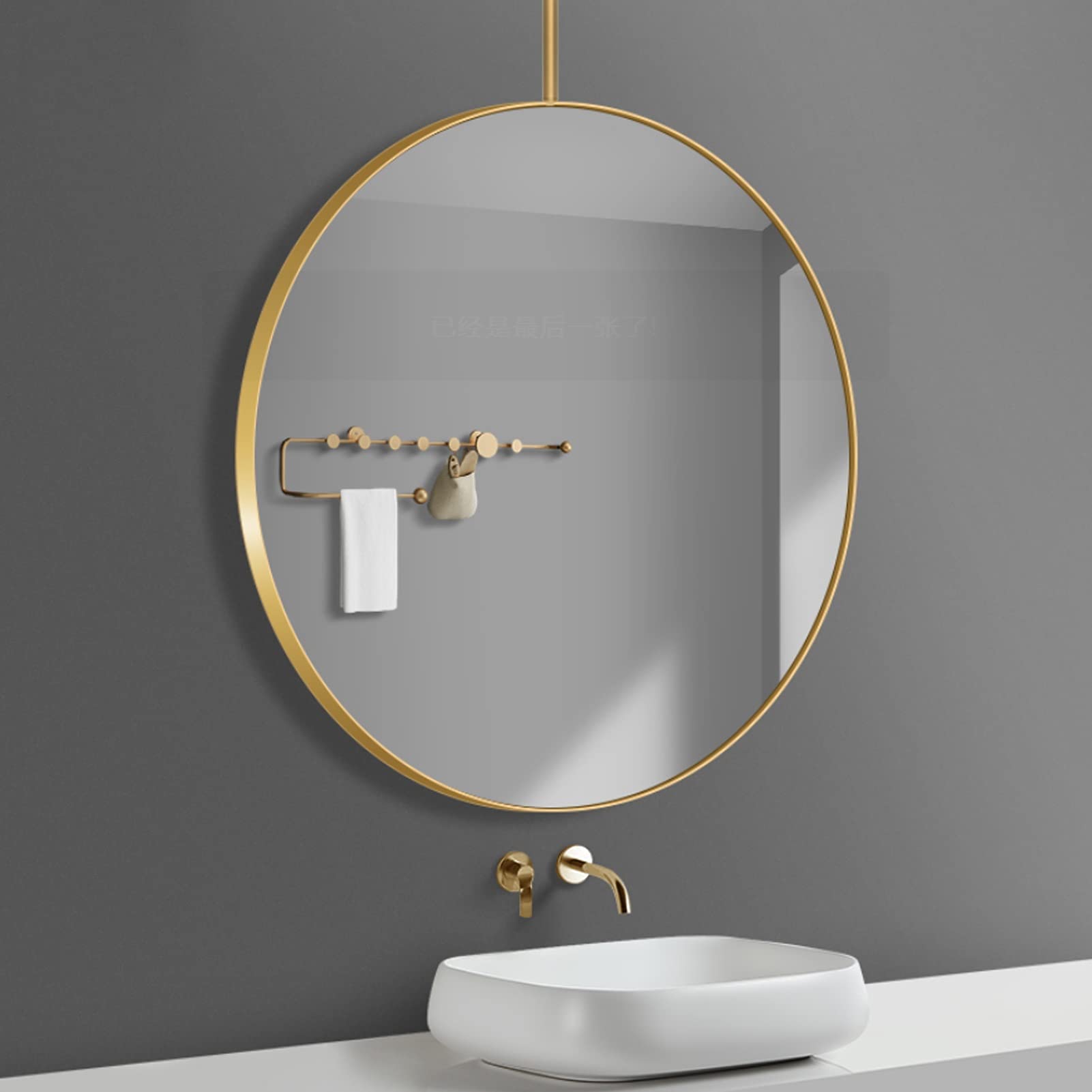Modern Round Ceiling Mounted Mirror - Adjustable Hanging Bathroom Mirror for Makeup & Shaving | Farmhouse & Hotel Decor | Customizable Metal Boom Design | Perfect for Vanity, Salon & Spa Settings