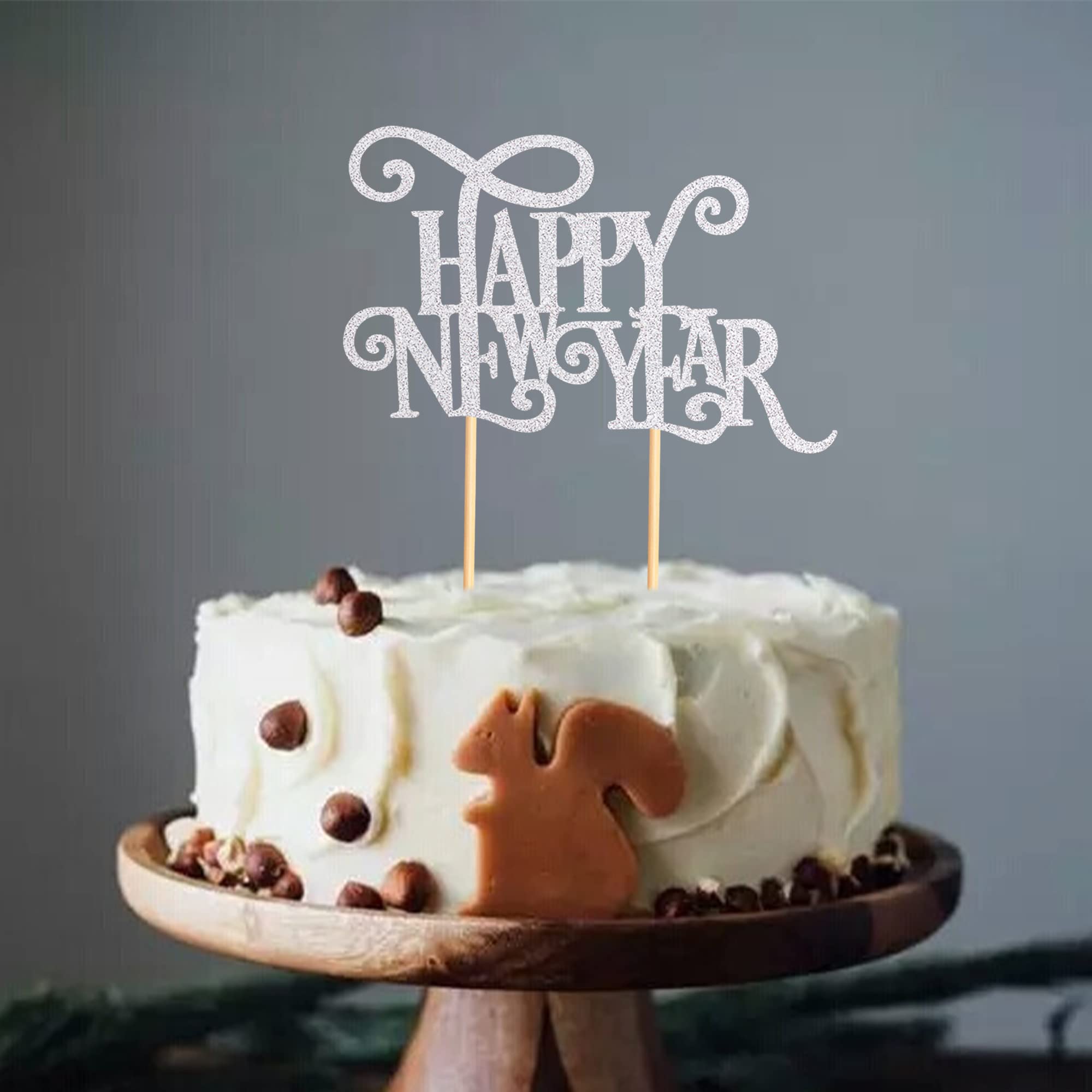 6 Pcs Silver Glitter Happy New Year 2024 Cake Toppers - 4