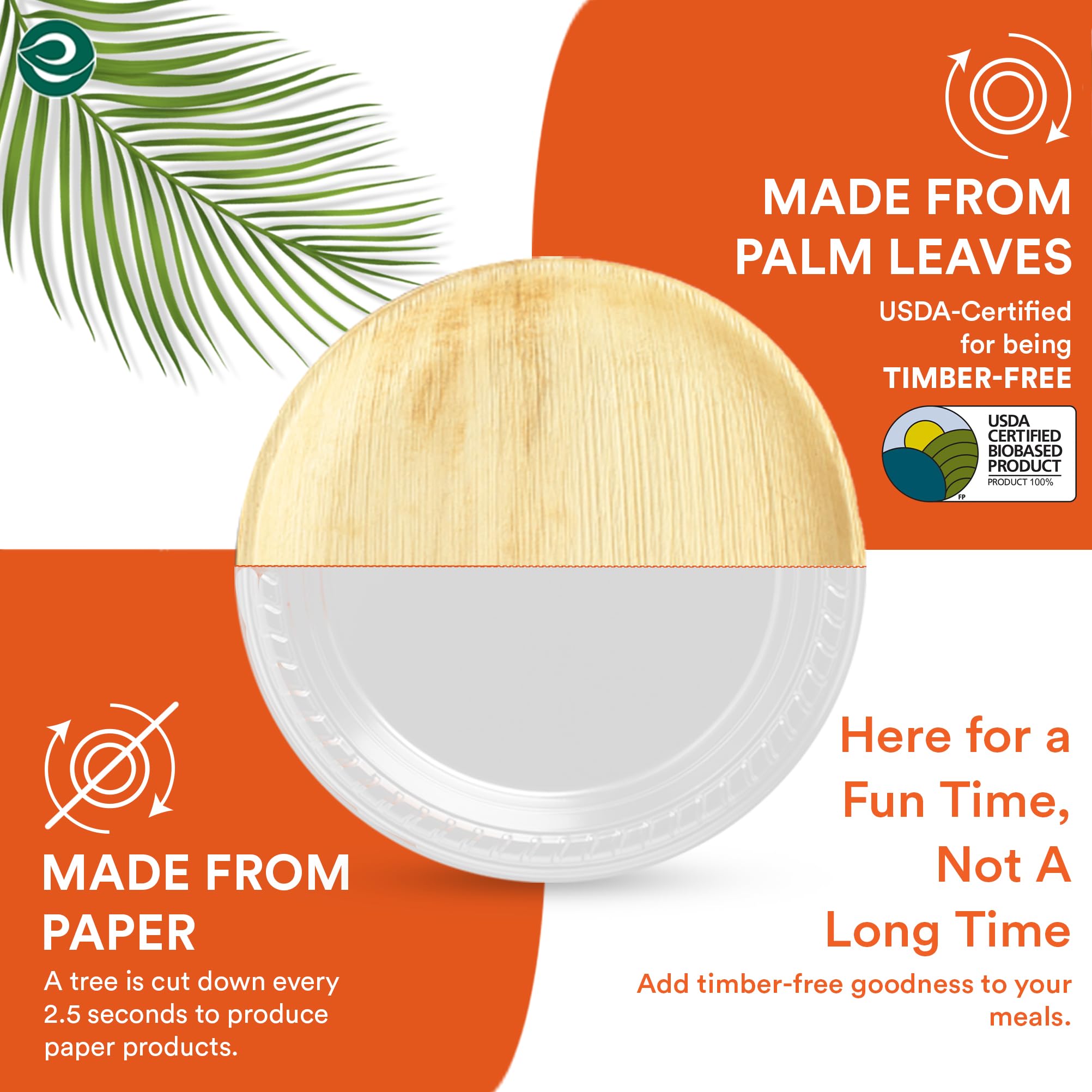 ECO SOUL Compostable 8 Inch Palm Leaf Round Plates (200 Count) - Biodegradable, Eco-Friendly Dinnerware | Microwave & Oven Safe | Perfect for Parties, Picnics & Sustainable Living
