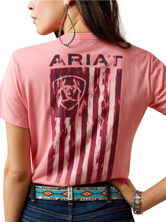 Ariat Women's Gila River Short Sleeve T-Shirt - Coral Heather Cotton Tee for Western Riding & Casual Wear