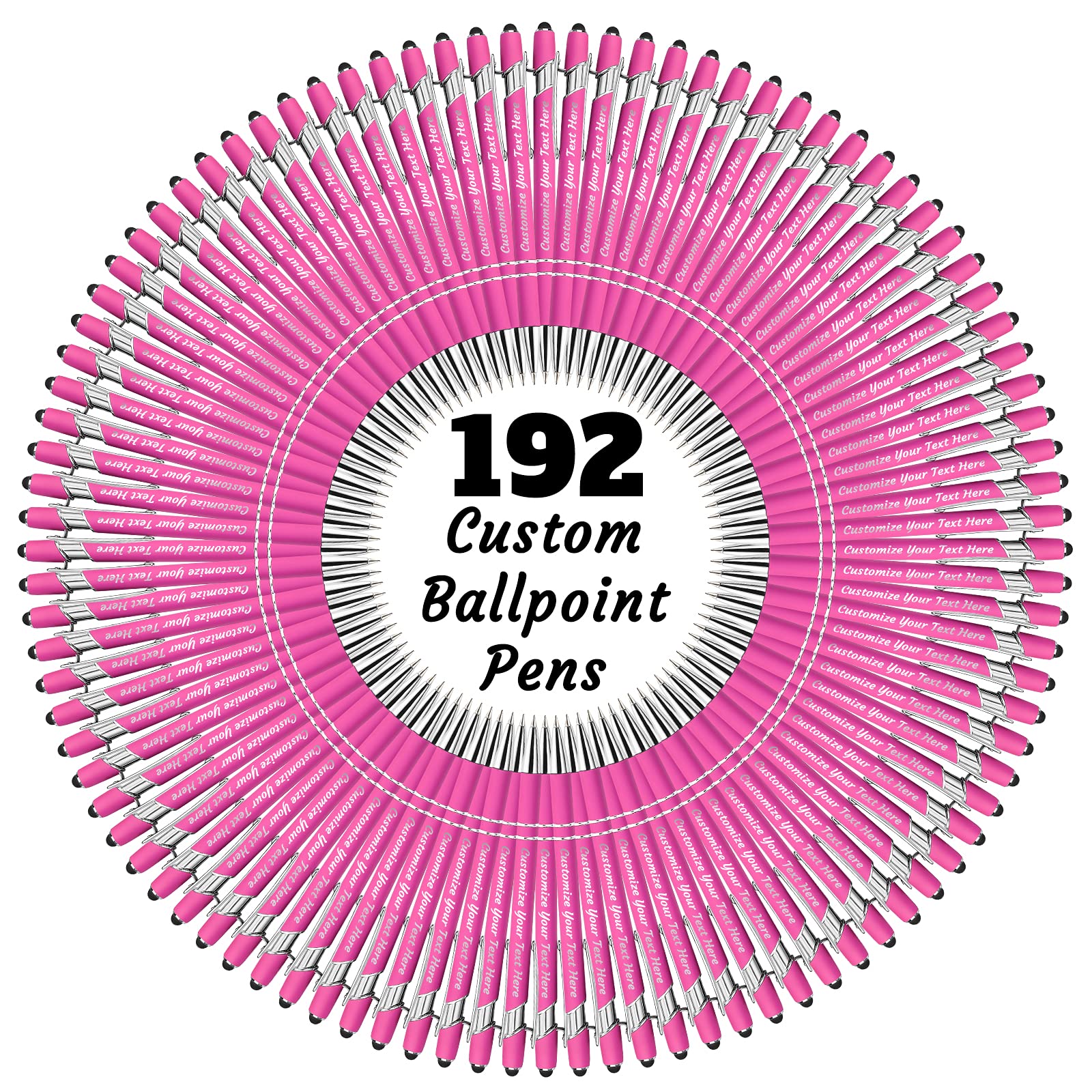 Custom Engraved Ballpoint Pens with Stylus - Personalized Pens with Name/Text - 192 Pack Black Ink Pens - Perfect Anniversary, Birthday & Graduation Gifts - Great for Office, School & Corporate Events