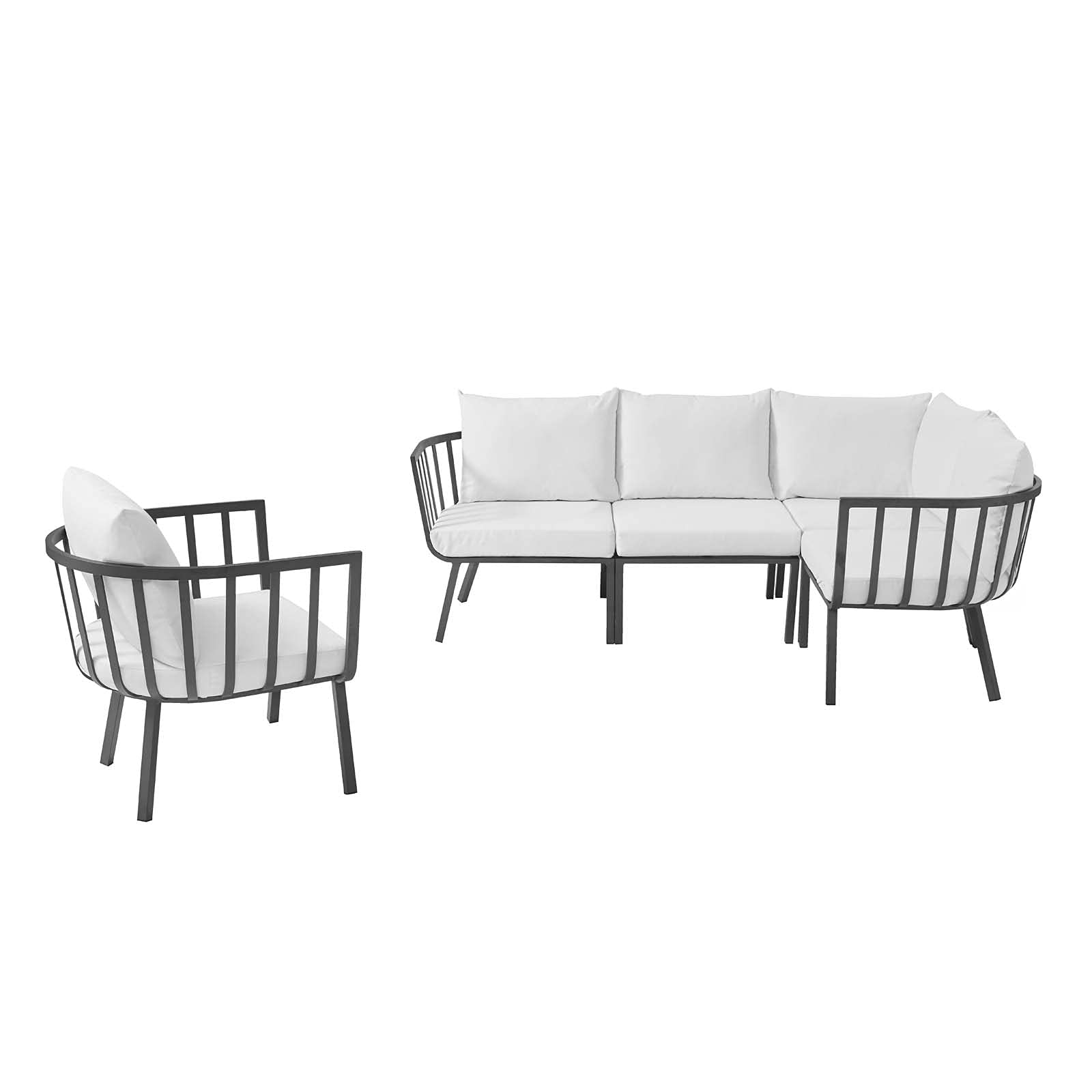 Modern Aluminum Metal Lounge Sectional Sofa Chair Set in Grey & White - Outdoor Patio, Cafe, Bistro, Garden & Poolside Seating