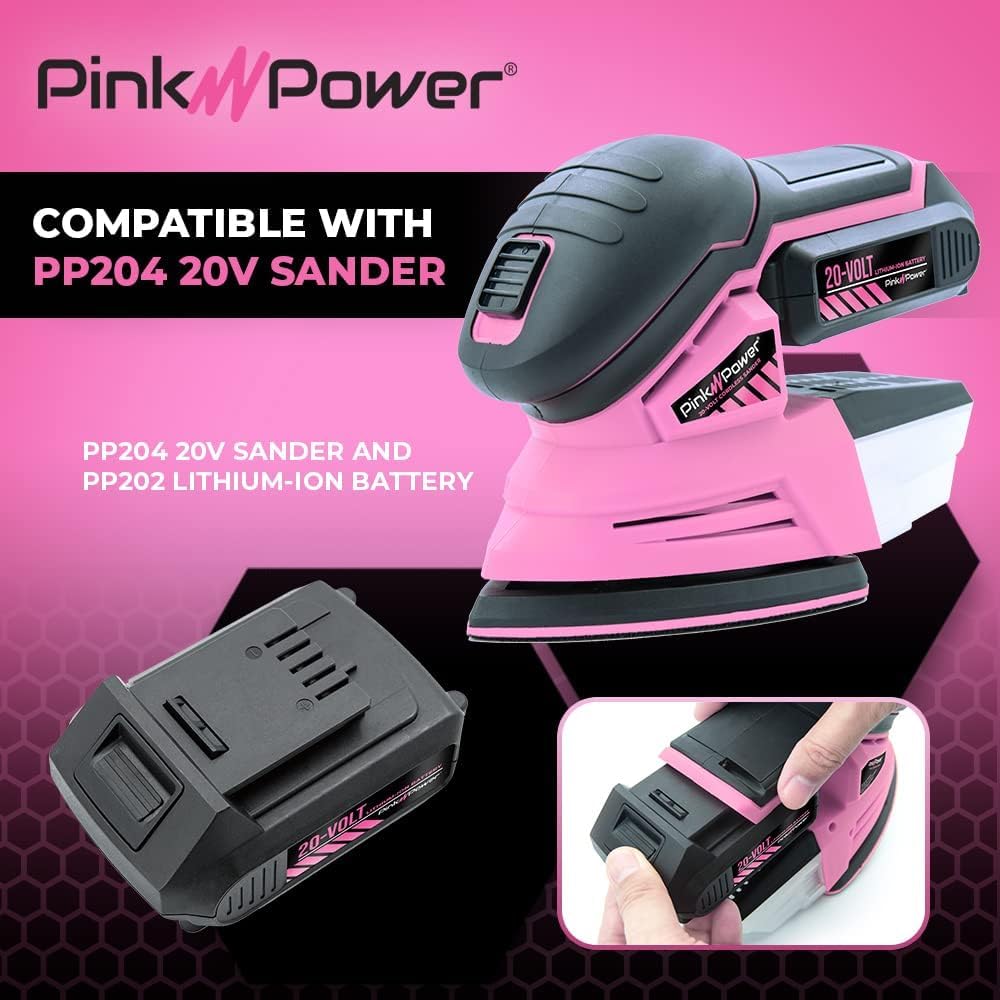 Pink Power PP202 20V Replacement Battery Compatible with Drill Kit, Cordless Stick Vacuum & Electric Detail Sander - Perfect for Home DIY Projects, Workshop Tools and Cleaning Tasks