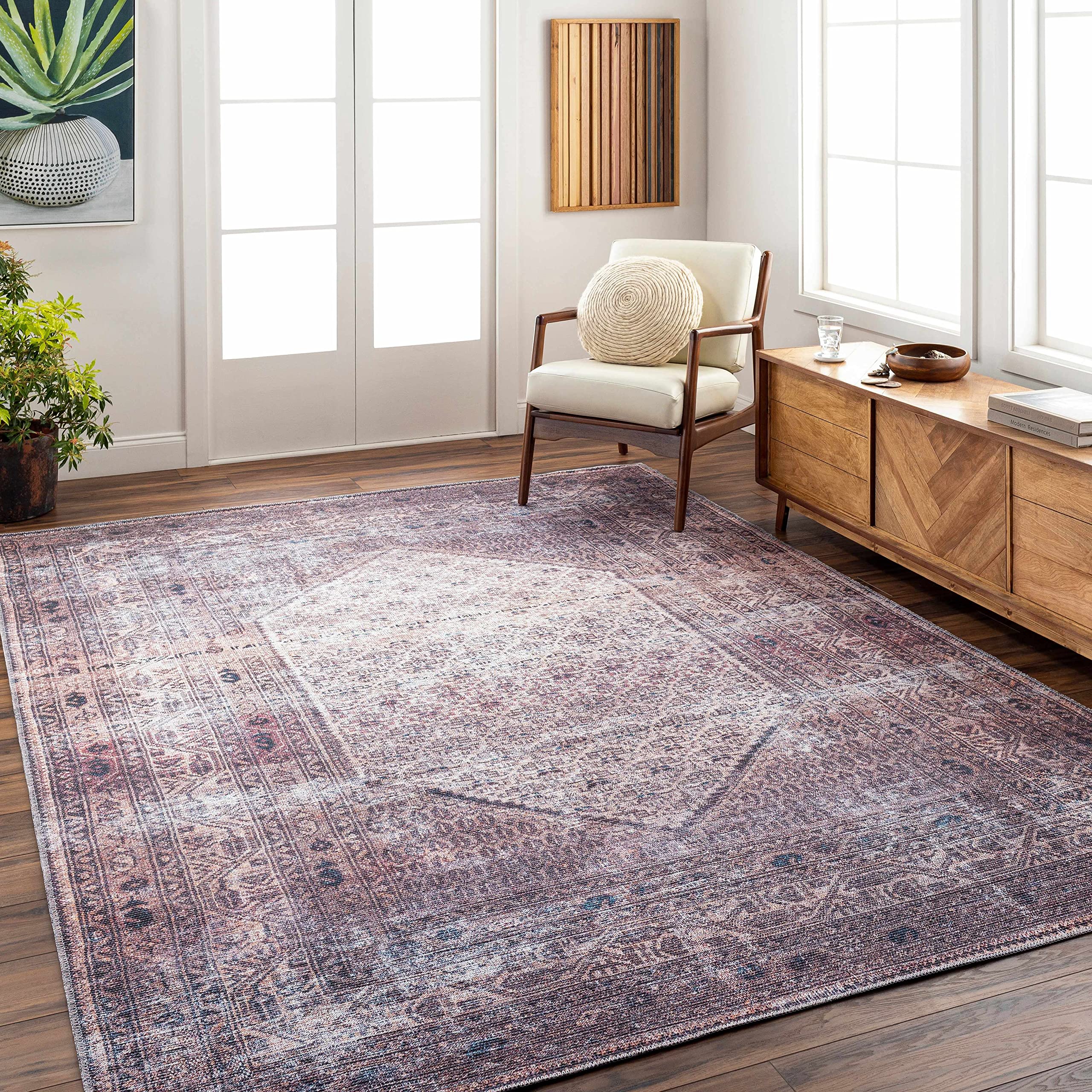 Hauteloom Bagacay Machine Washable Runner Rug - Traditional Design in Plum, Teal & Dusty Pink - 2'7