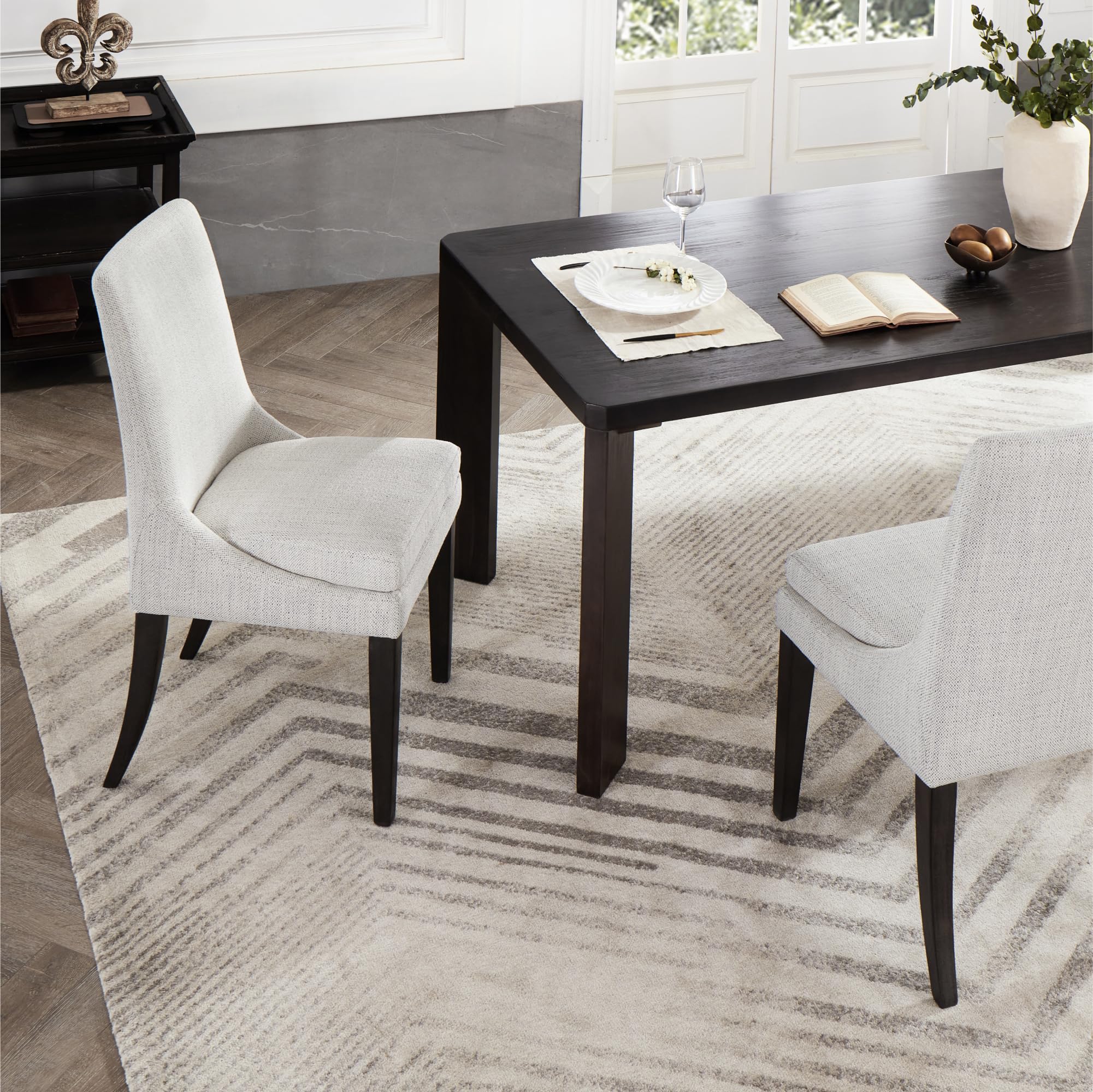 Modern Upholstered Dining Chairs Set of 2 - High Back Armless Side Chairs with Performance Fabric for Kitchen & Dining Room - Linen Fabric - Perfect for Small Spaces & Contemporary Home Decor