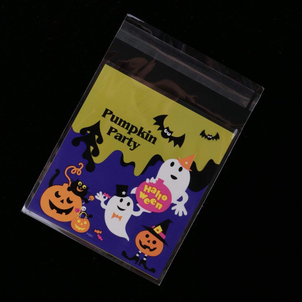 Inzopo 100-Pack Halloween Cellophane Treat Bags for Candy, Cookies, Chocolate & Lollipops - Self-Adhesive Plastic Gift Bags for Party Favors, Trick-or-Treating & Holiday Celebrations