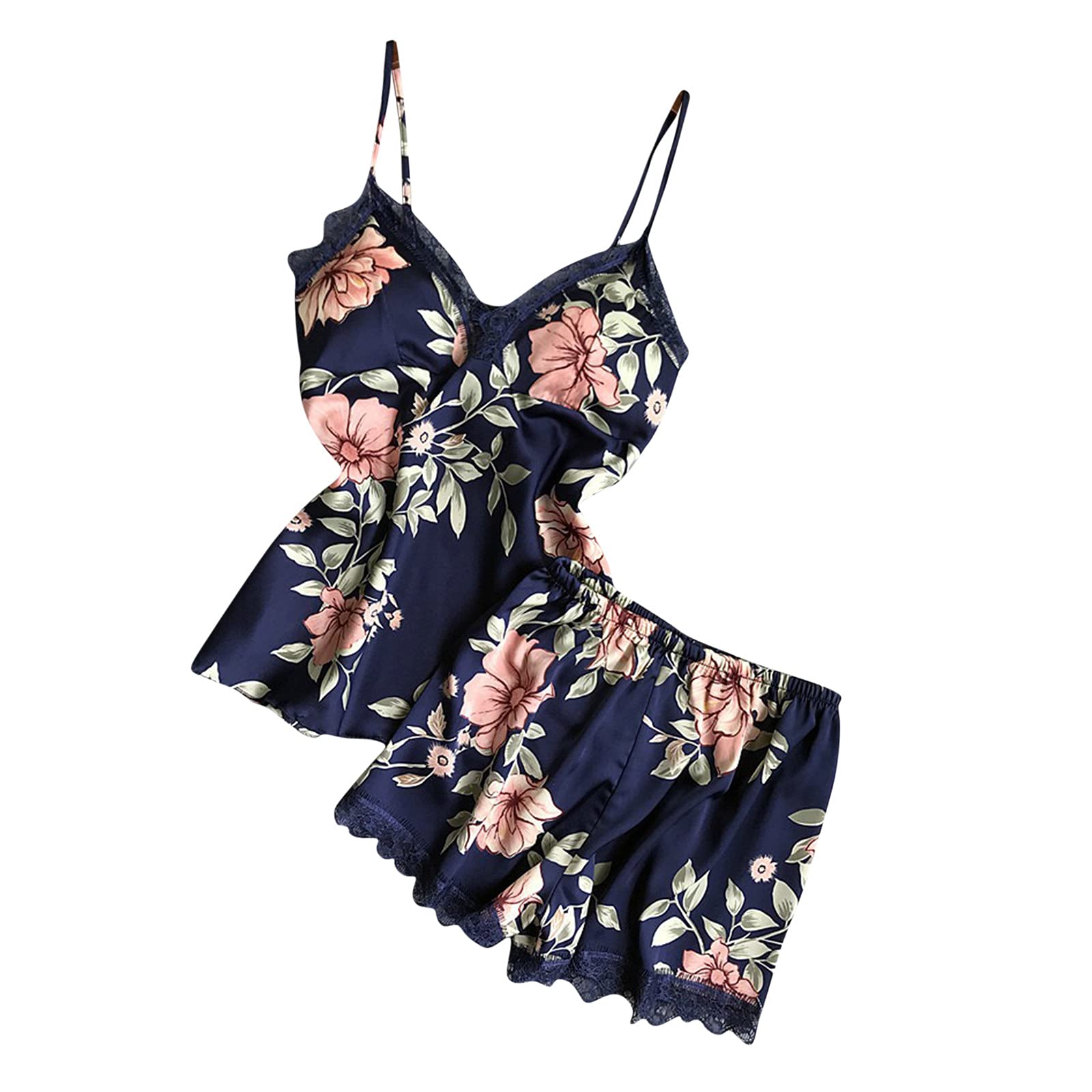 Sexy Leaf Print Women's Lingerie Set - Silky Sleepwear for Bed & Lounge