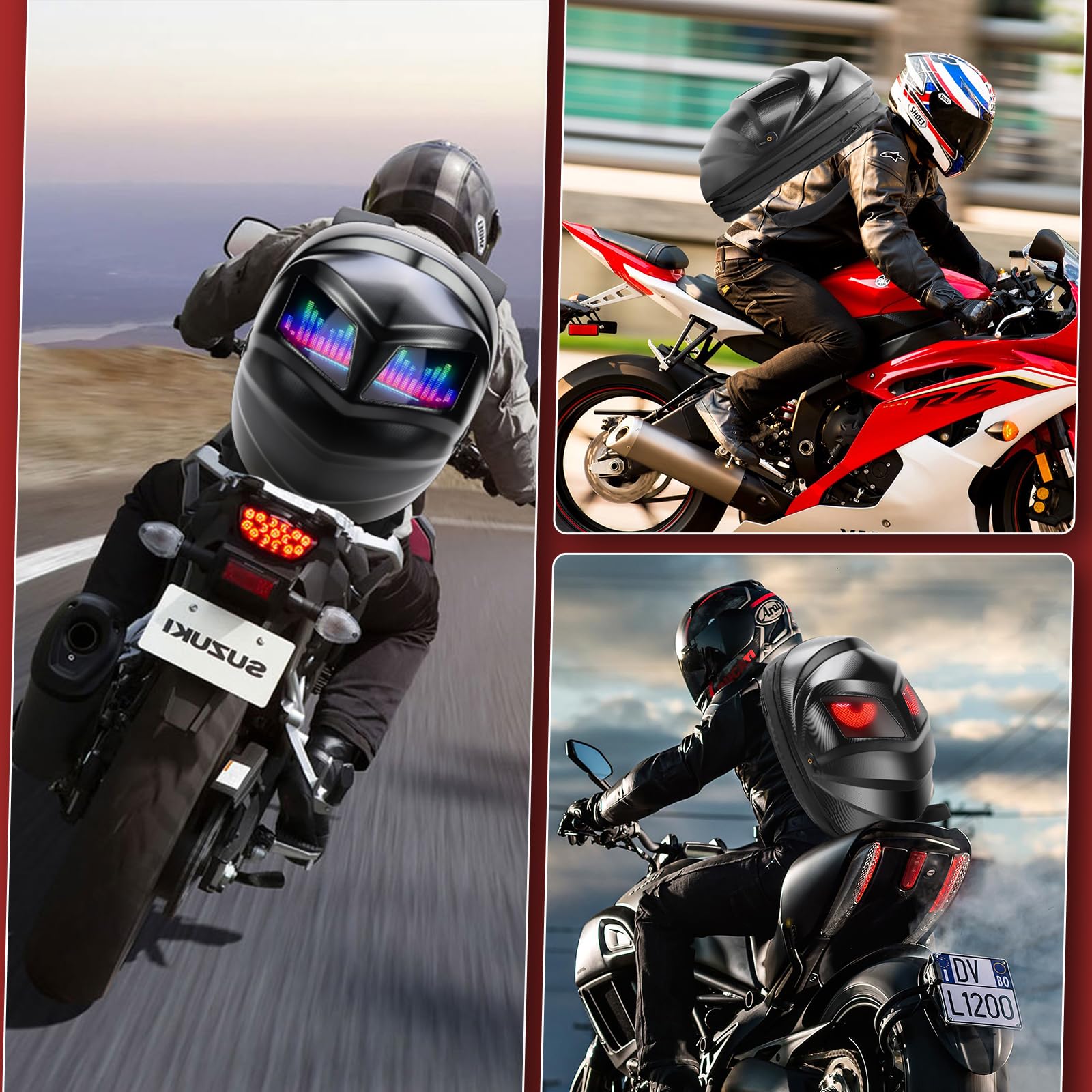 2025 Motorcycle Helmet Backpack with Programmable LED Display - USB Expandable Large Capacity Shoulder Bag for Riding Gear Storage - Perfect Father's Day Gift for Bikers & Outdoor Enthusiasts (Great for Commuting, Road Trips & Motorcycle Events)