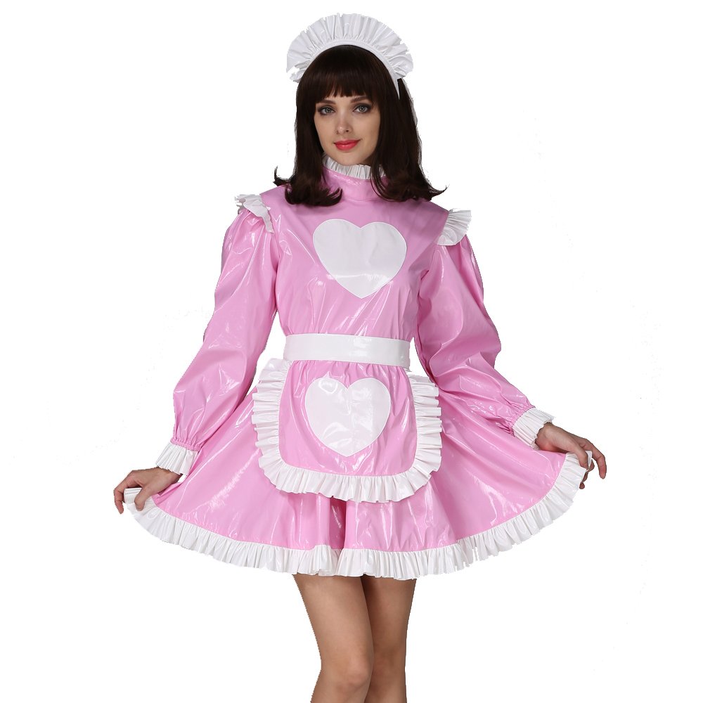 Sexy Pink Heart-Shaped Maid Dress Costume for Women - Lockable Design, Crossdress Cosplay | Perfect for Halloween, Cosplay Parties & Roleplay