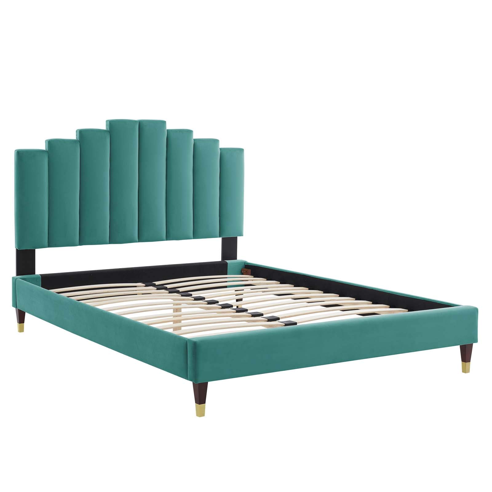 Modway Elise Channel Tufted Performance Velvet Full Platform Bed - Teal Upholstered Bed Frame with Gold Metal Legs | Modern Bedroom Furniture for Master Bedroom, Guest Room & Apartment