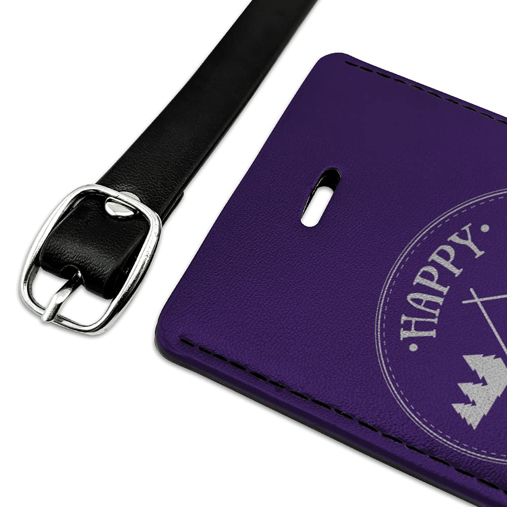 Happy Camper Rectangle Leather Luggage Tag - Personalized Carry-On ID Tag for Travel Bags - Perfect for Suitcases, Backpacks & Camping Gear (Campfire Design)