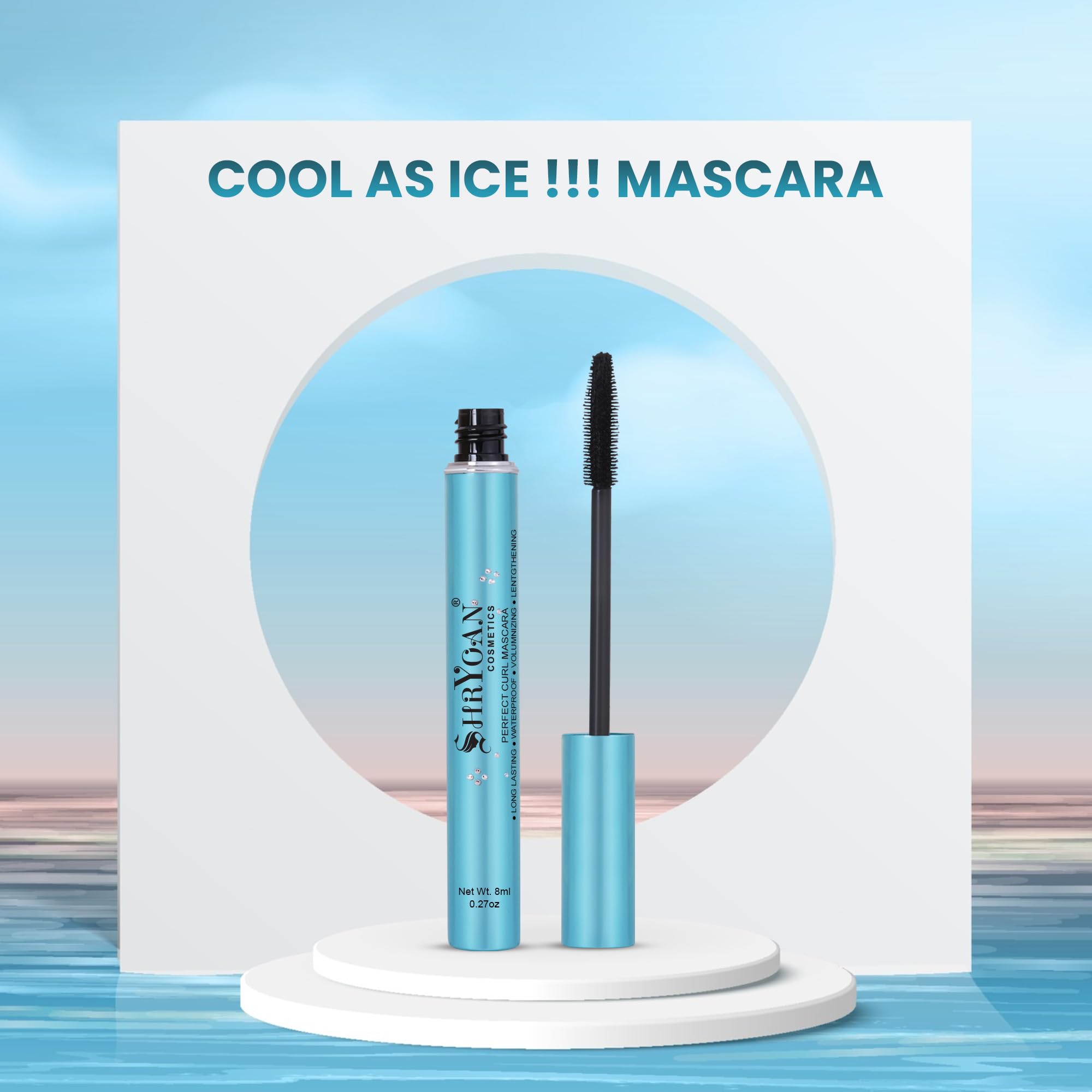 Shryoan Cool as Ice Volumizing Mascara - Waterproof, Smudge Proof, Long Lasting with Matte Finish (8ml, Black) | Perfect for Daytime Wear, Night Out & Special Occasions