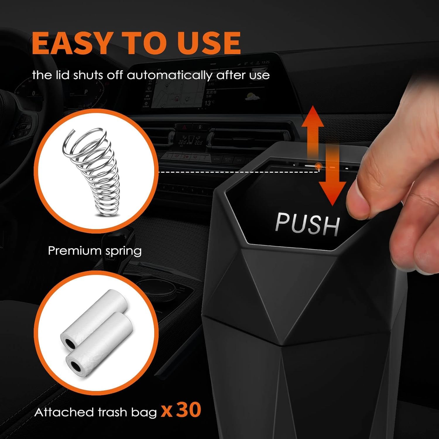 HOTOR Car Trash Can with Lid - 2 Pack Leakproof Mini Garbage Bin with 30 Trash Bags | Essential Car Accessories for Interior Organizing | Multipurpose Storage for Vehicle, Home & Office | Perfect for Road Trips, Commuting & Workspace Organization