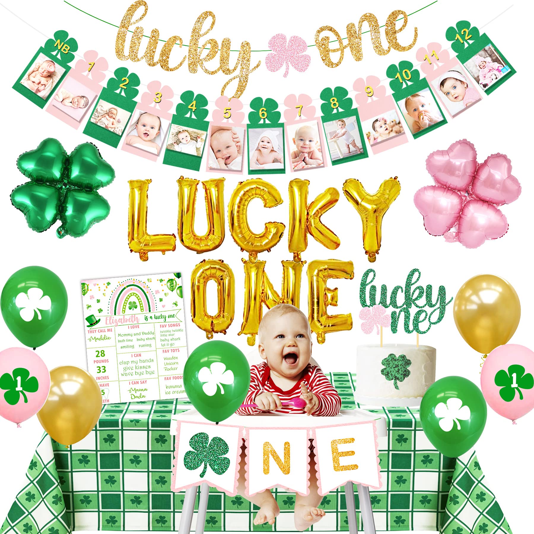 Lucky One 1st Birthday Party Decorations - St. Patrick's Day Shamrock Banner & Irish Themed Supplies for Girls | Perfect for Saint Paddy's Day Celebrations & Baby's First Birthday Party Decor