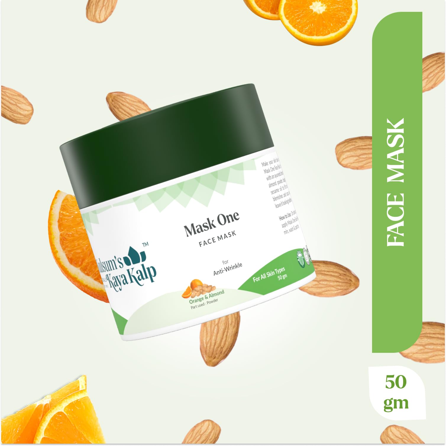 Kulsum's Kaya Kalp Herbals Anti-Wrinkle Face Mask with Orange & Almond - 50gm for All Skin Types | Men & Women | Natural Skincare Solution for Daily Use & Spa Treatments