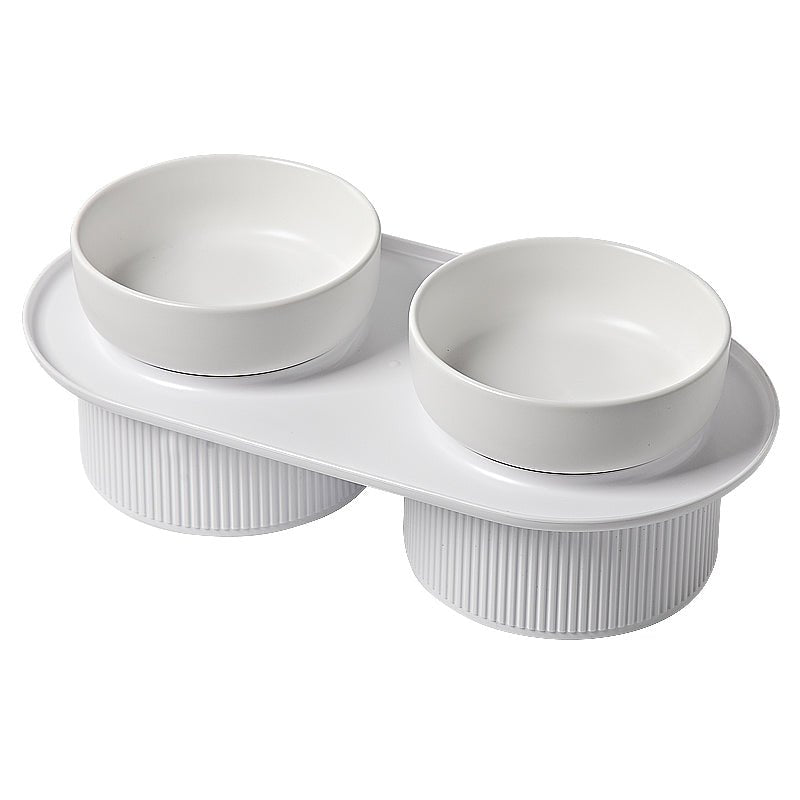 Pre Order Ribbed Ceramic Double Pet Bowl 3pc Set - Emerald Green Non-Slip Pet Food and Water Dishes for Dogs & Cats - Perfect for Home, Kitchen, or Outdoor Use