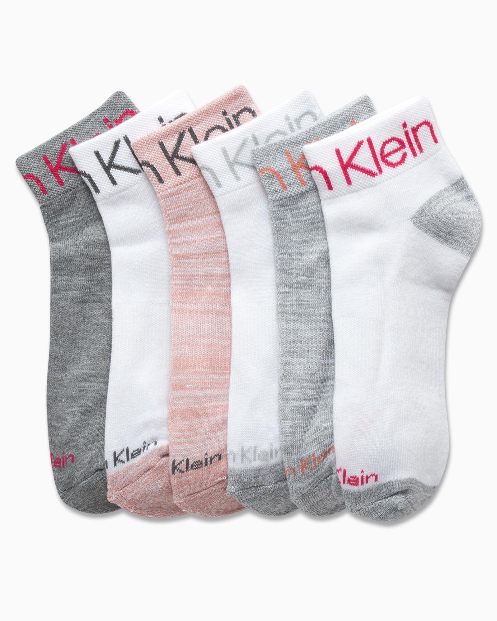 Calvin Klein Girls' Quarter Socks 6-Pack - Stretch Performance Cushioned Athletic Ankle Socks with Arch Support for Running, Gym & Everyday Comfort