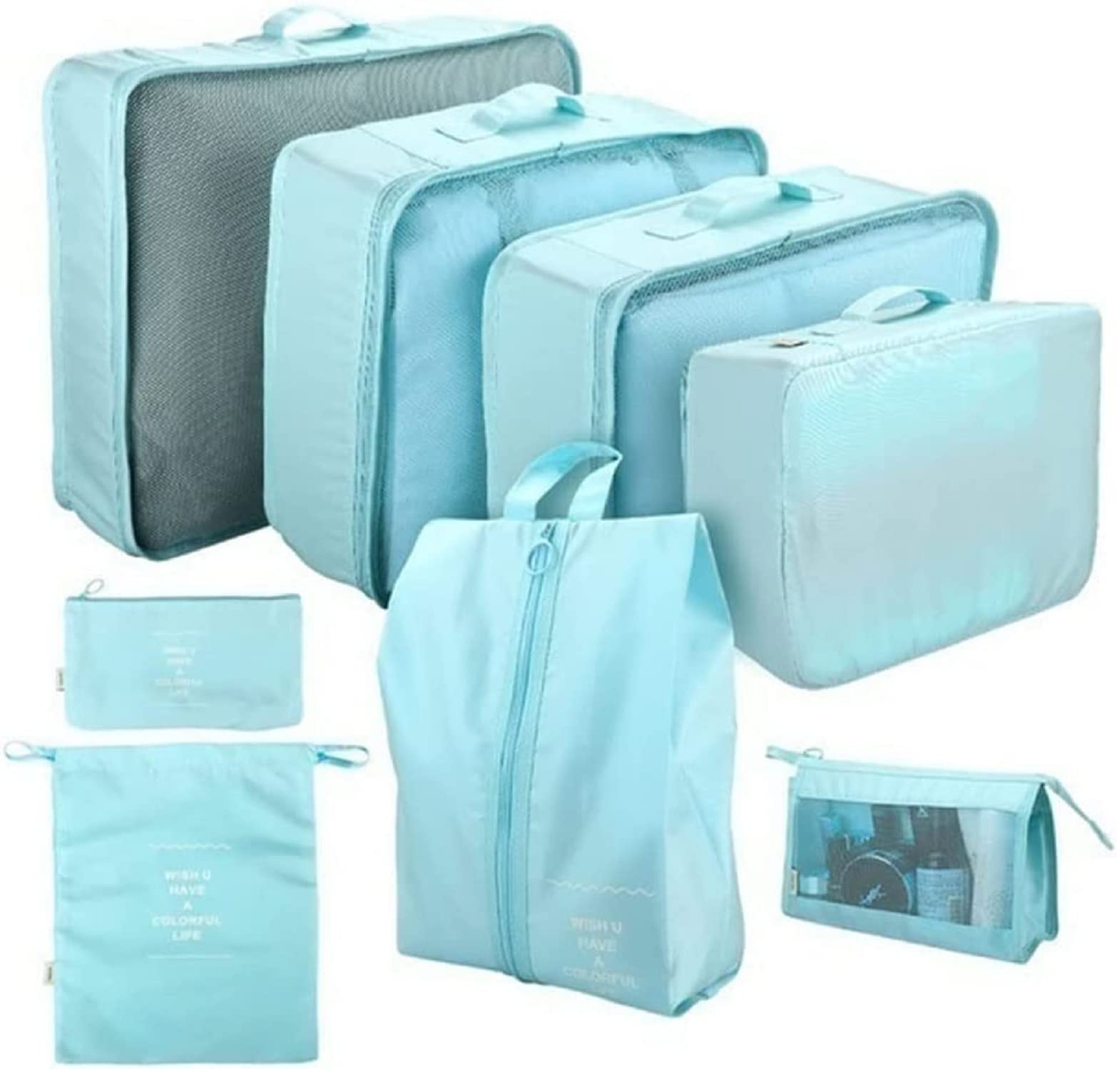 8-Piece Packing Cubes Set for Travel - Lightweight Foldable Luggage Organizer Bags with Compression Zippers (Light Blue) | Perfect for Suitcase Organization, Business Trips & Vacation Packing