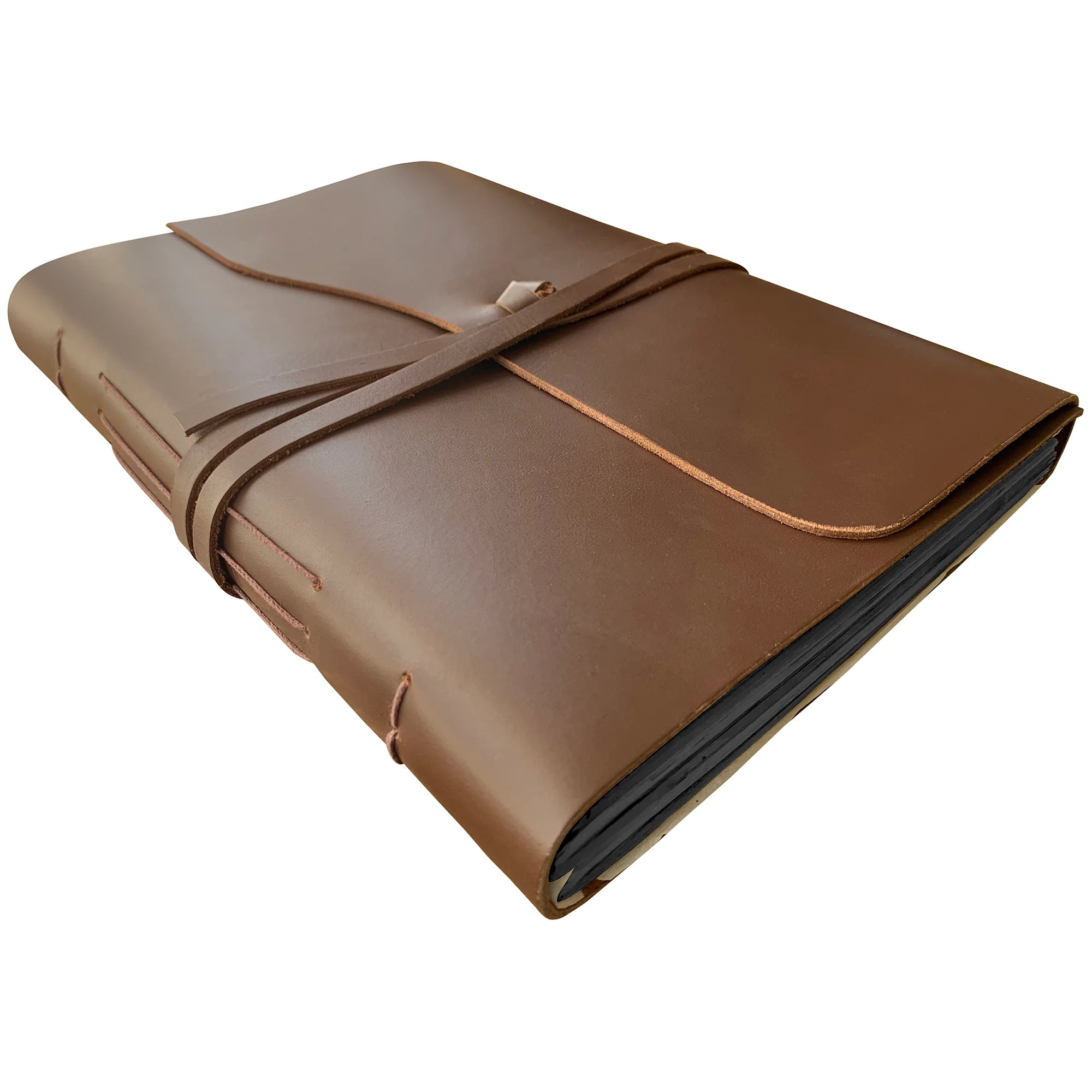 Vintage Leather Photo Album Scrapbook - Large Black Pages for Wedding, Travel & Family Memories - Handmade Leather Bound Photo Book for Preserving Cherished Moments